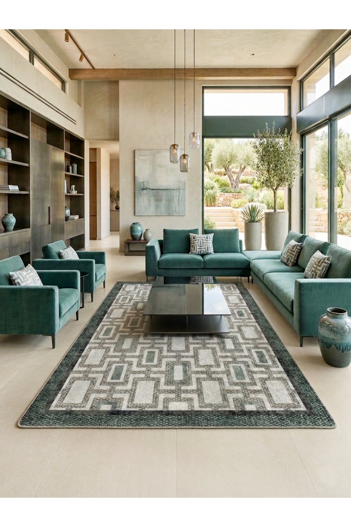 Geometrik Desen Modern Lateks Taban Salon Yolluk Antre Halı