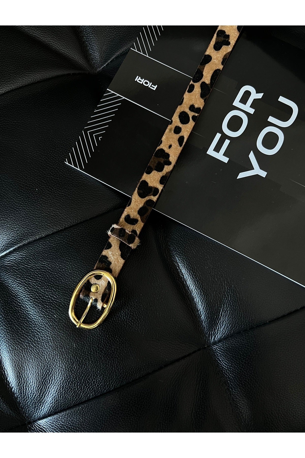 Oval Gold Tokalı Leopar Kadın Pantolon Kemeri, Ceket Kemeri, Elbise Kemeri, Gömlek Kemeri