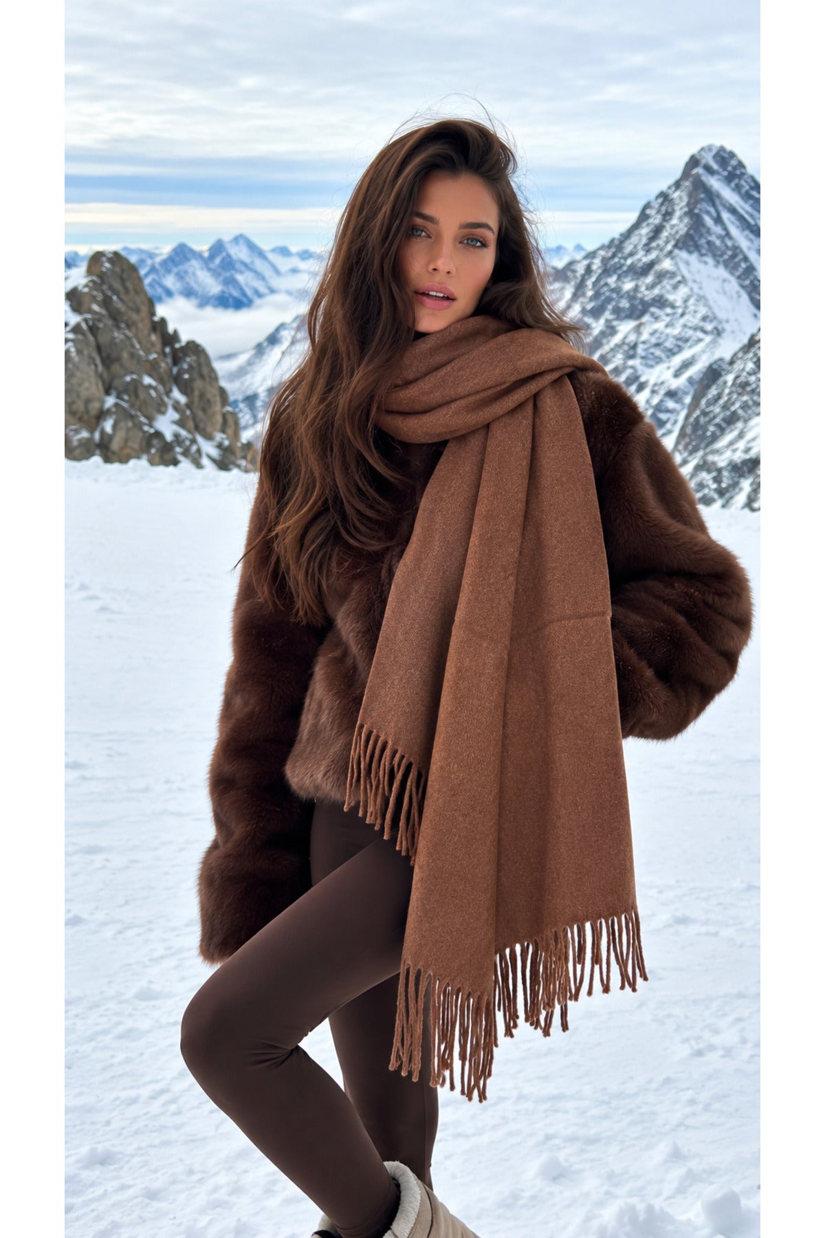 Camel Püsküllü Kaşmir Atkı Şal 70x185 cm SAL1337