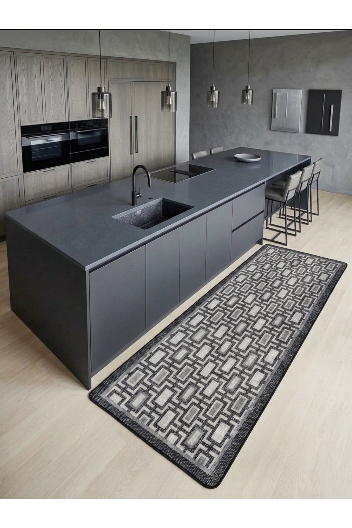 Geometrik Desen Modern Lateks Taban Salon Yolluk Antre Halı