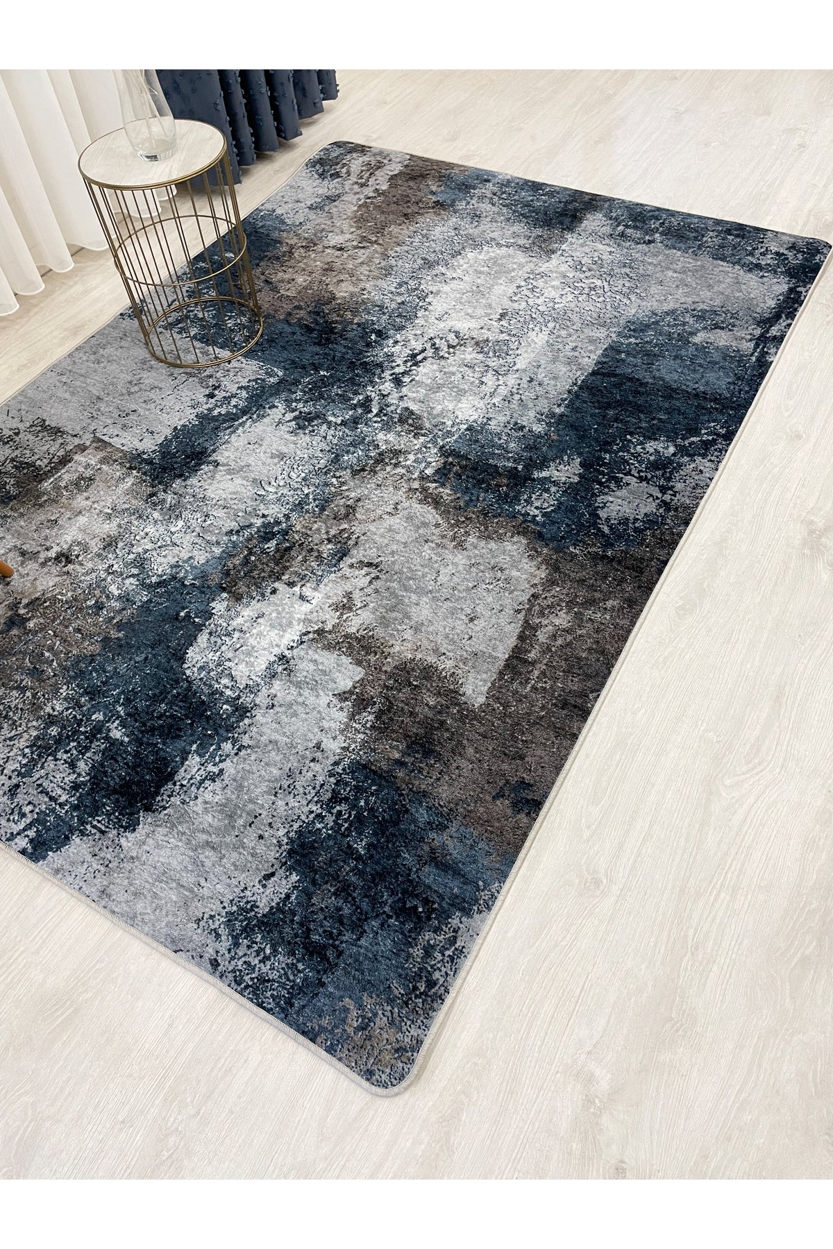 GRİ-LACİVERT Abstract Desenli Kaymaz Taban Yolluk Halı