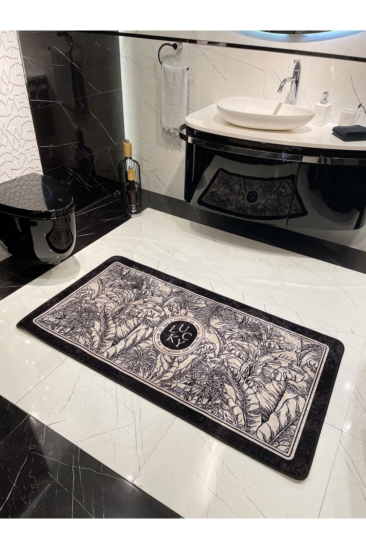 Tekli Çiçek Desenli Lucky Lateks Taban Banyo Paspas (60X100 ÖLÇÜ)