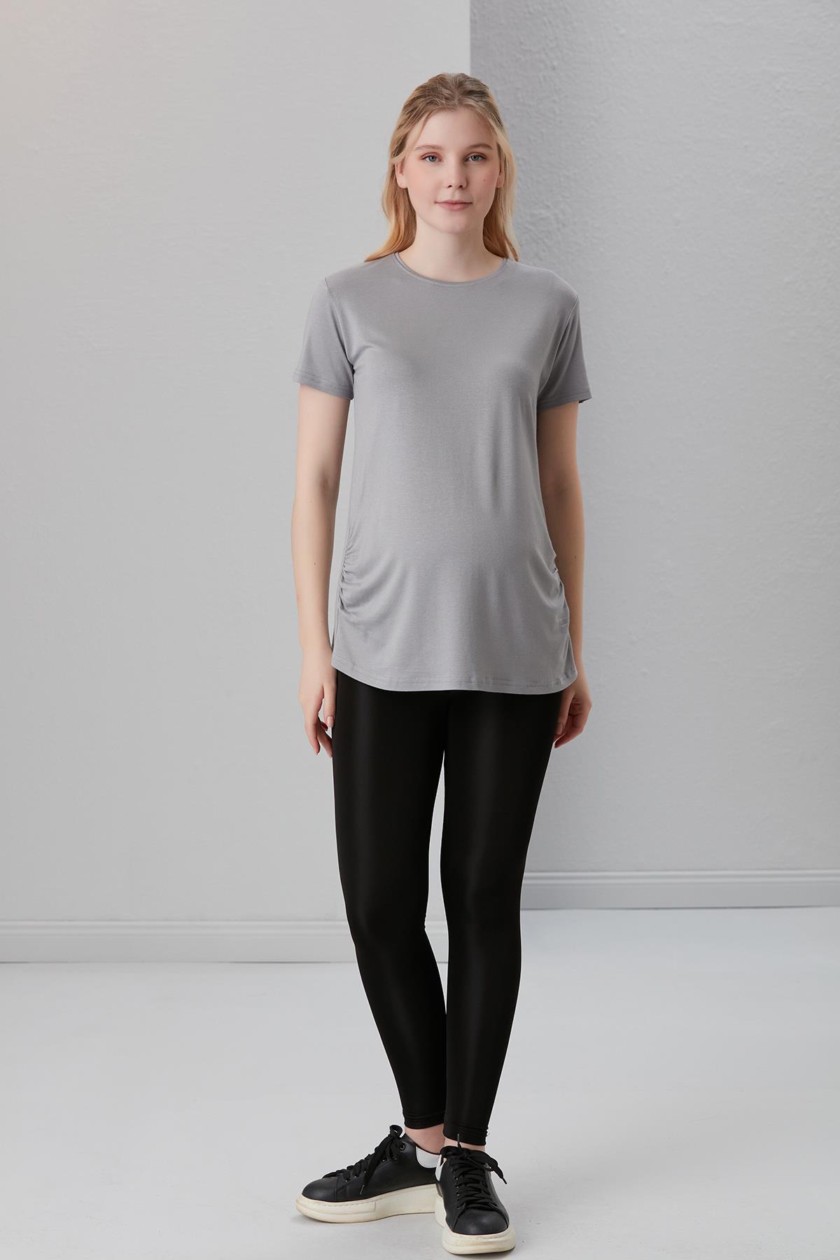 0788-viskon Körüklü Düz Hamile Kısa Kol T-shirt