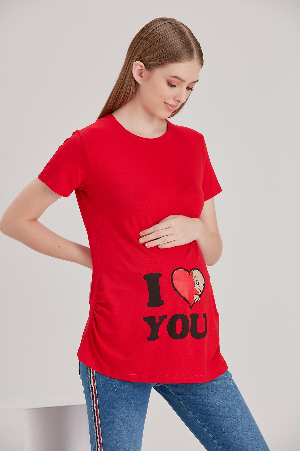 4490-kalpten Bakan Bebek Kısa Kol Viskon Hamile T-shirt