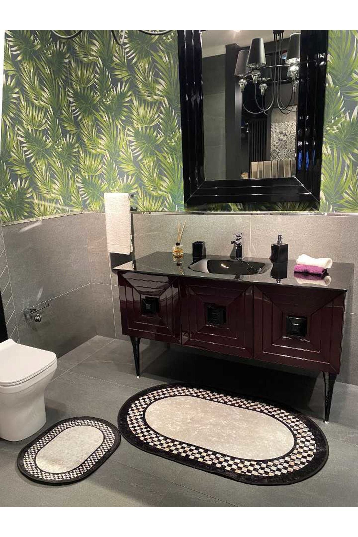 Lateks Taban Saçaksız (70X110 - 70X50) Ikili Banyo Paspas Takımı