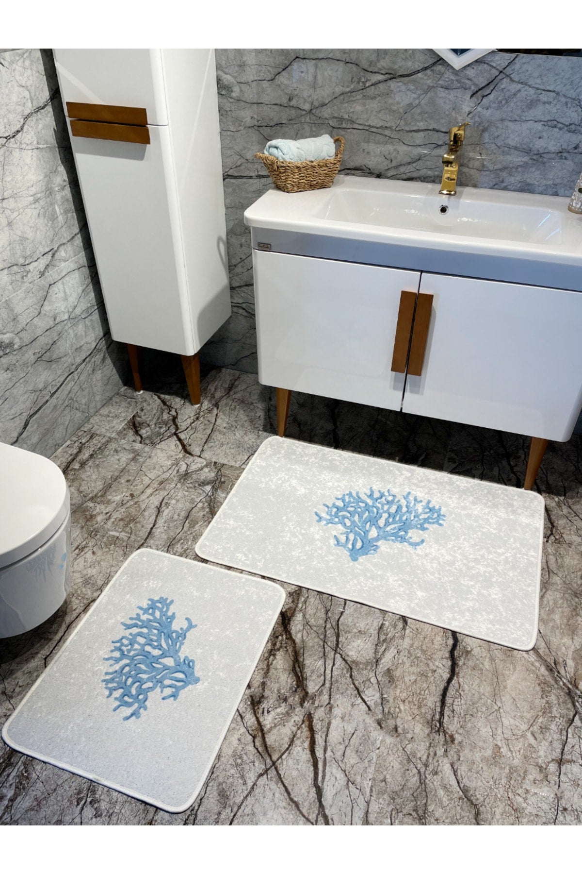 Mercan 2'li Lateks Taban Banyo Paspas Takımı (60X100 - 60X50) LACİVERT