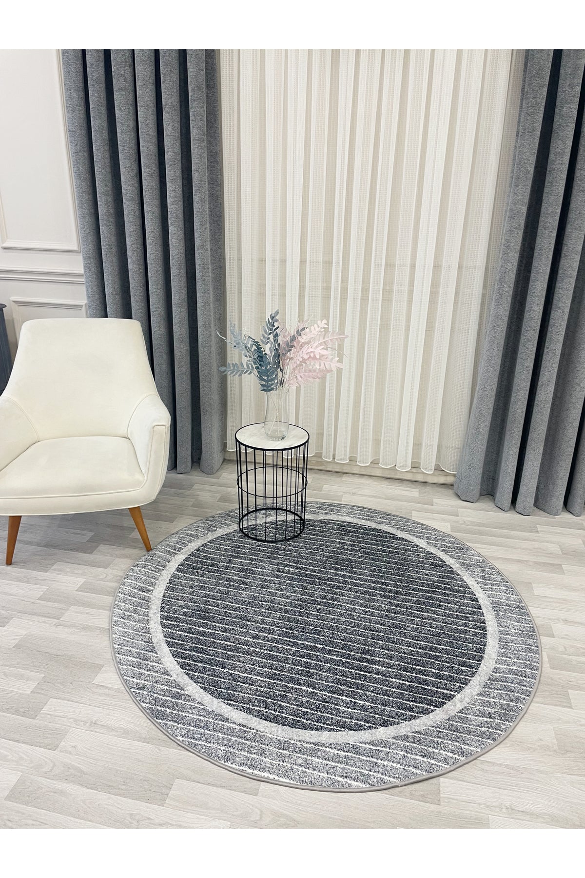 İskandinav Tarzı Kaymaz Taban Sisal Görünüm Daire Halı