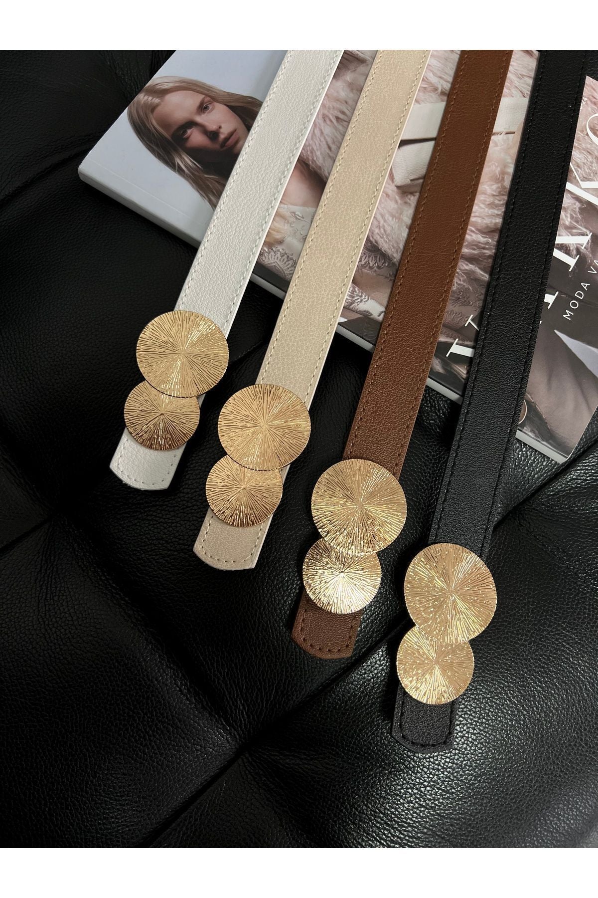 4'lü Fırsat Ürünü Yuvarlak Gold Toka Kadın Kemeri, Pantolon Kemeri, Ceket Kemeri, Elbise Kemeri