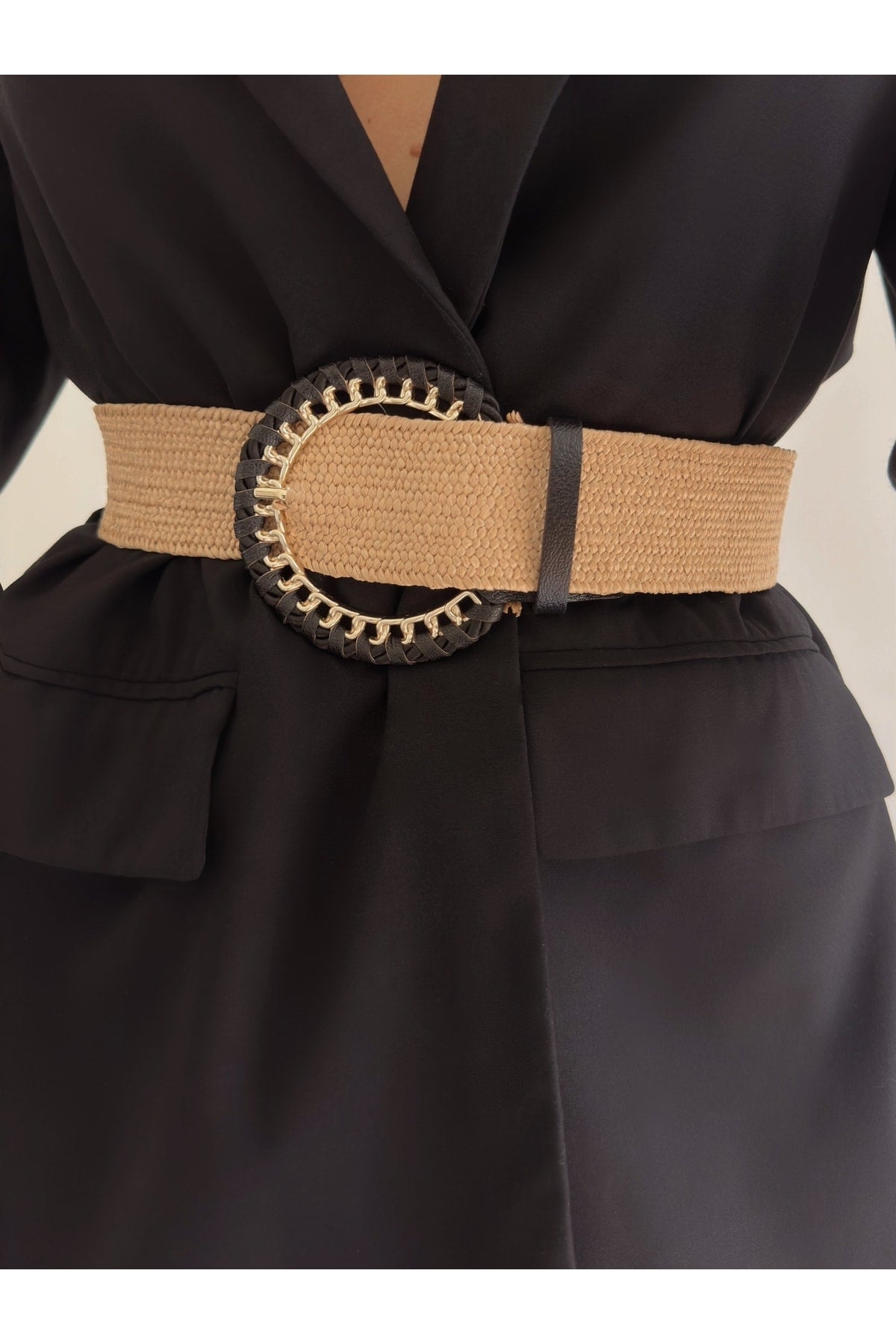 Örme Tokalı Hasır Elastik Kadın Kemeri, Ceket Kemeri, Gömlek Kemeri, Elbise Kemeri
