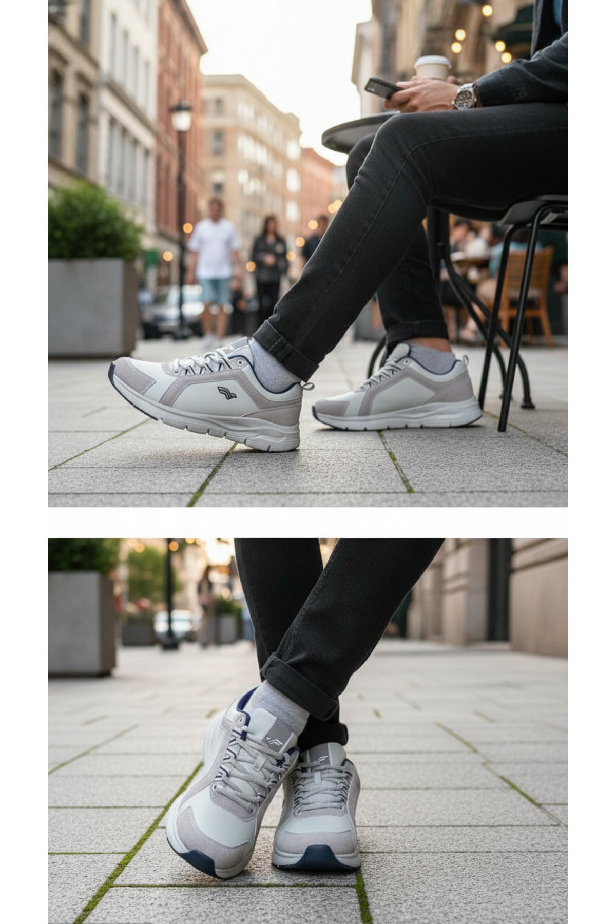 Erkek Beyaz Vizon Kalın Taban Spor Ayakkabı Rahat, Hafif, Darbe Emici Günlük Sneaker