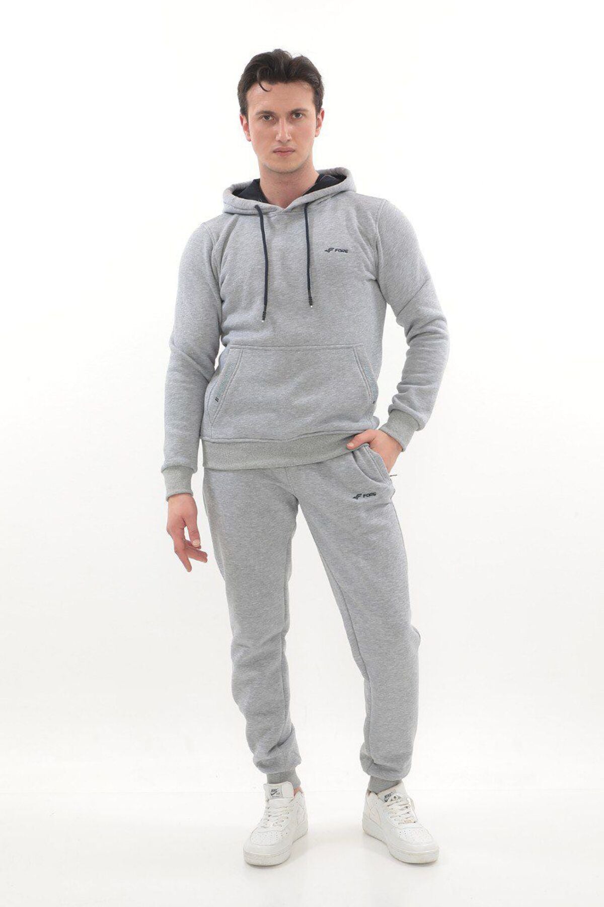 Kanguru Cepli Kapüşonlu 3 Iplik Kışlık Sweat Takım