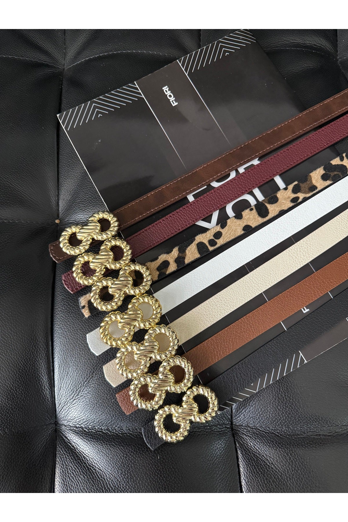 Burgu Gold Tokalı İnce Leopar Kadın Kemeri, Ceket Kemeri, Gömlek Kemeri, Elbise Kemeri