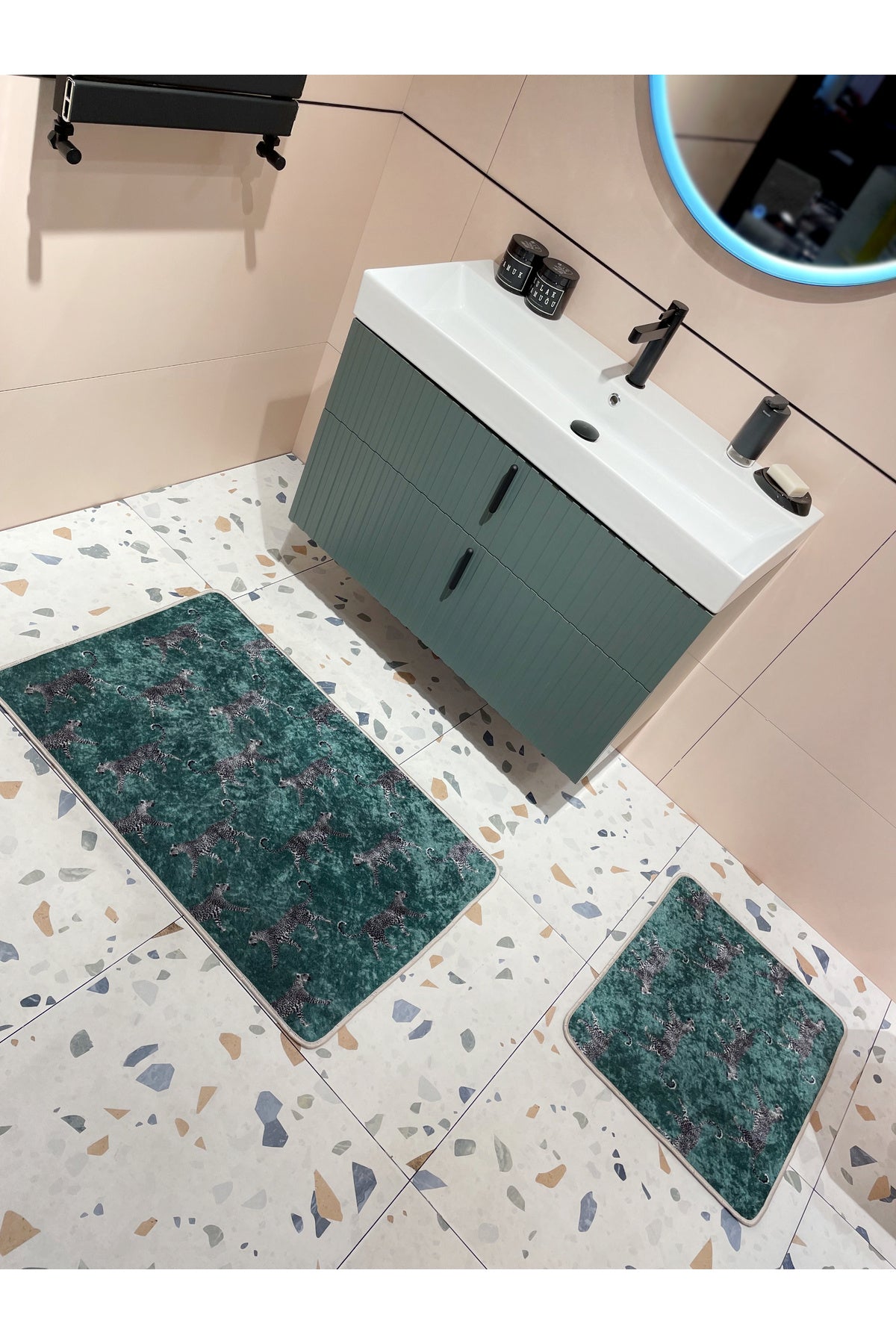 2'li Lateks Deri Taban Banyo Paspas Takımı (60X100 - 60X50) KoyuGri
