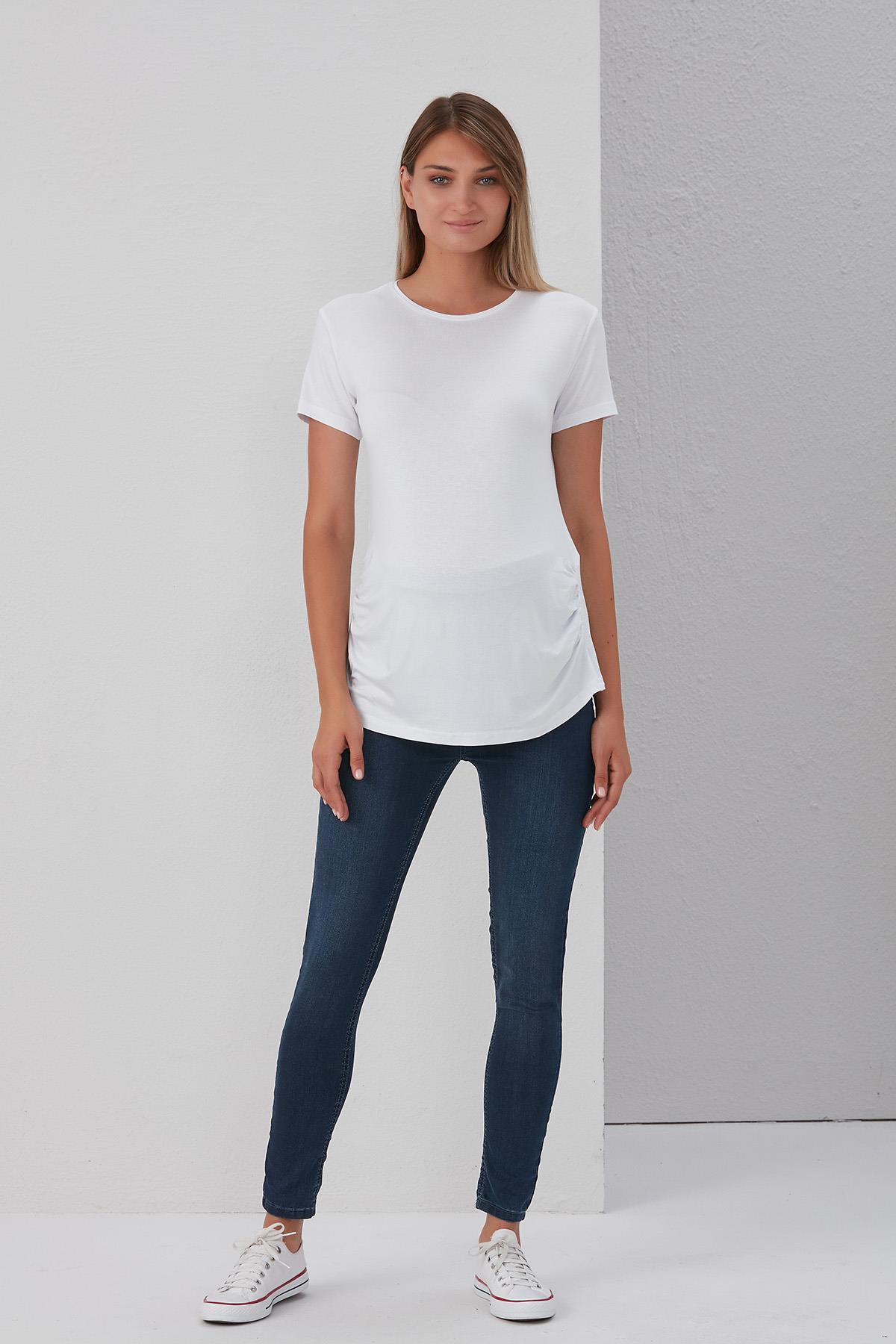 0788-viskon Körüklü Düz Hamile Kısa Kol T-shirt
