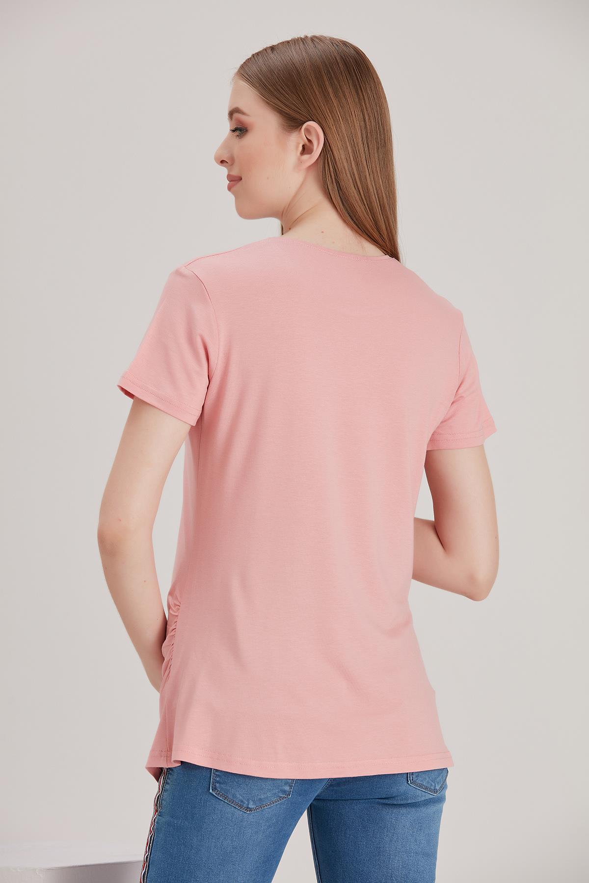 4473-fermuardan Bakan Bebek Viskon Hamile Kısa Kol T-shirt