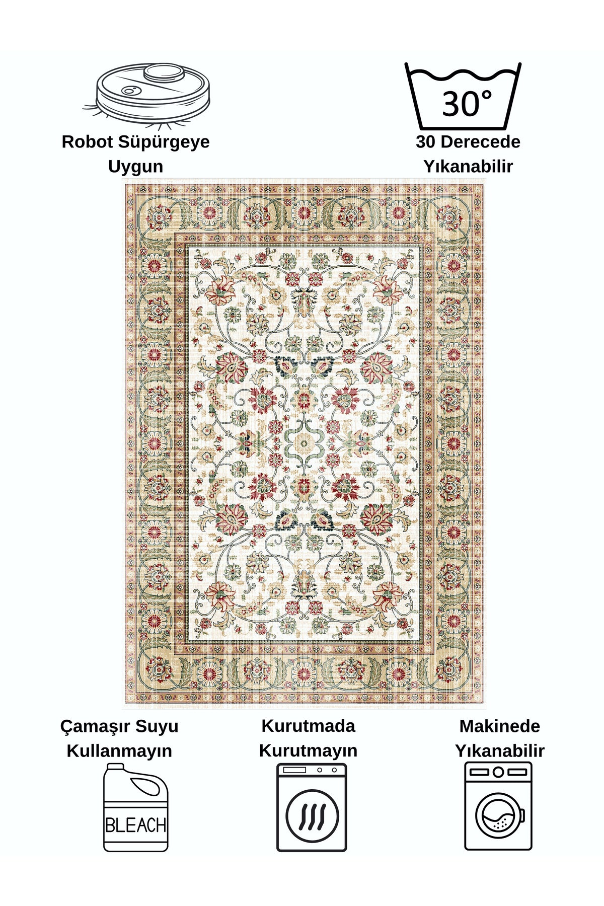 Kilim Motifli SAÇAKLI Klasik Kaymaz Taban Halı