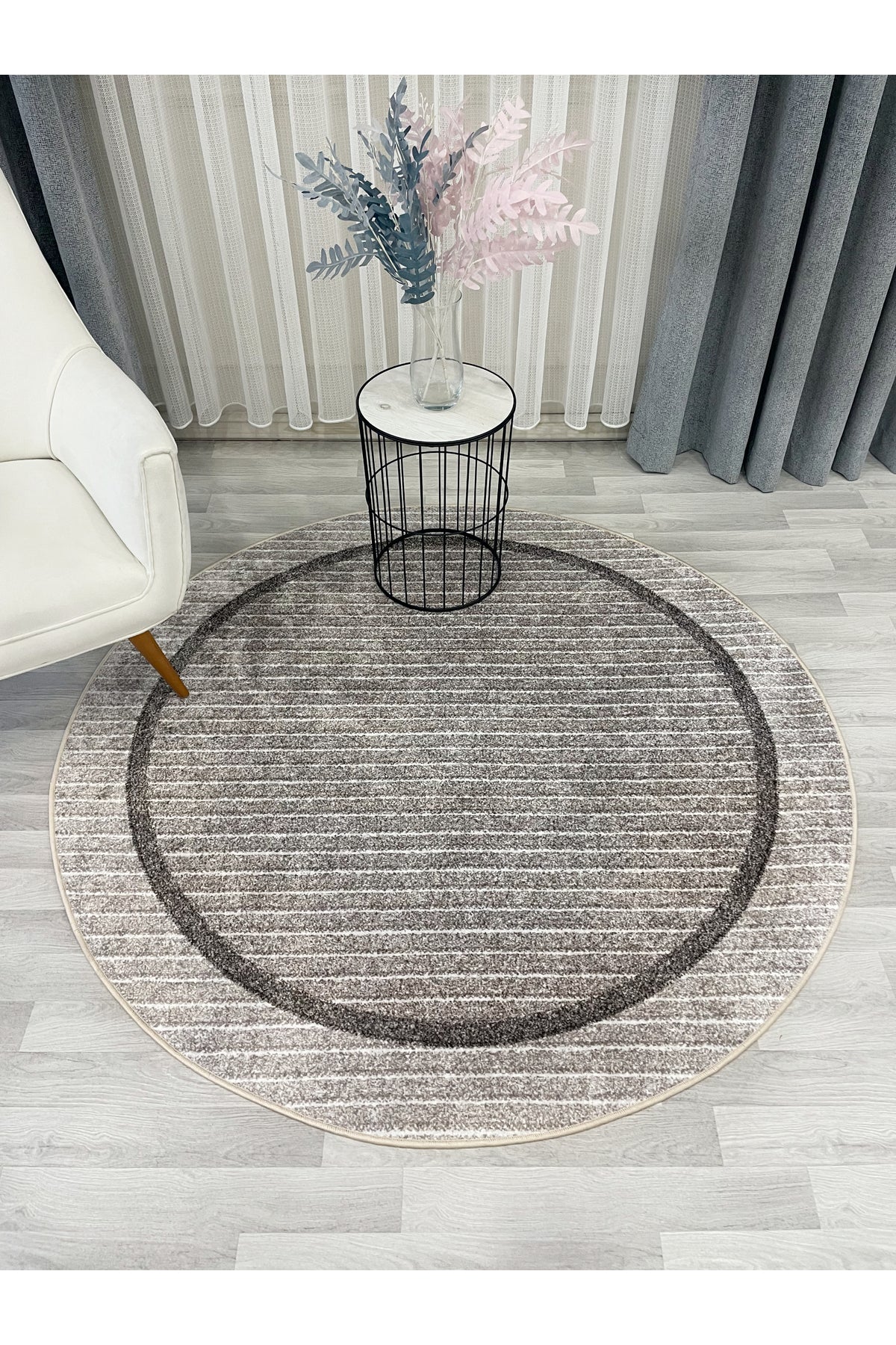 İskandinav Tarzı Kaymaz Taban Sisal Görünüm Daire Halı