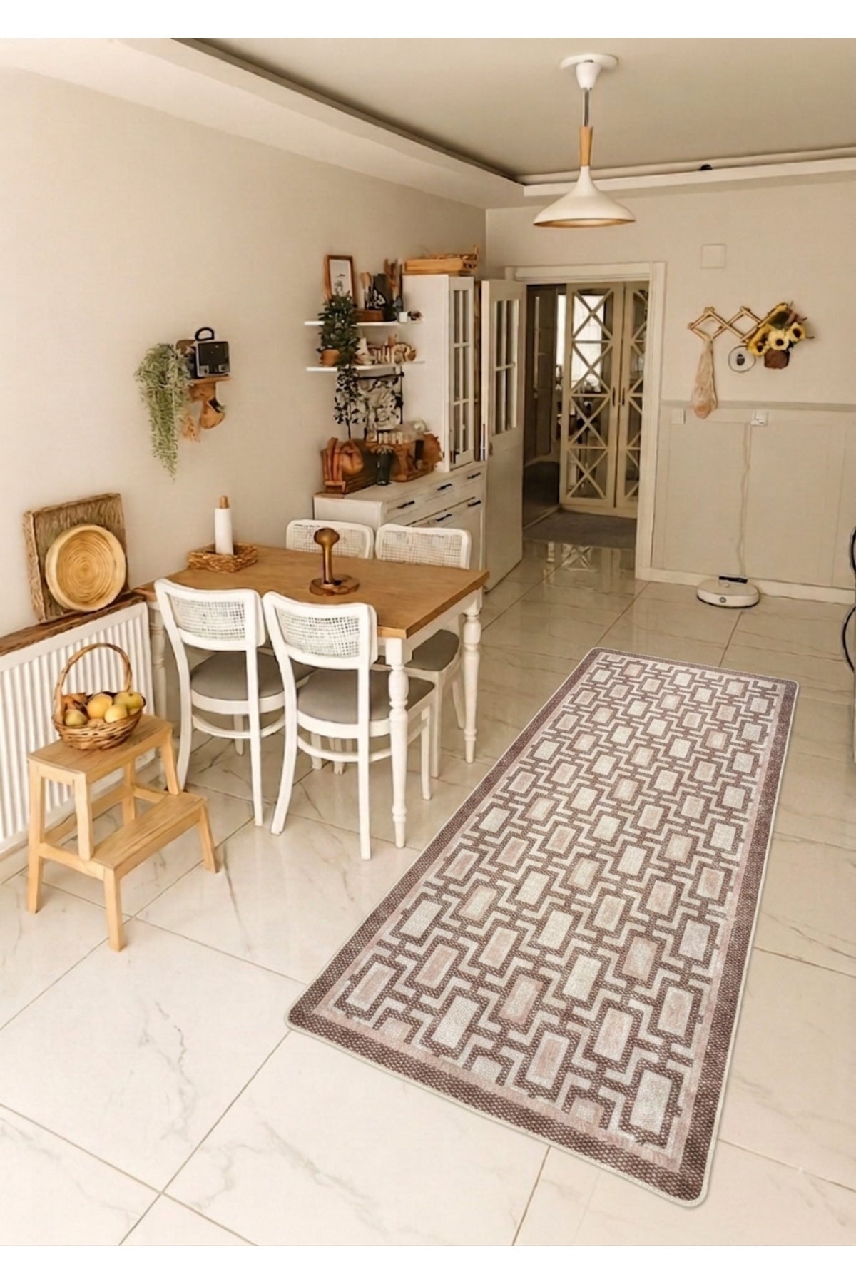 Geometrik Desen Modern Lateks Taban Salon Yolluk Antre Halı