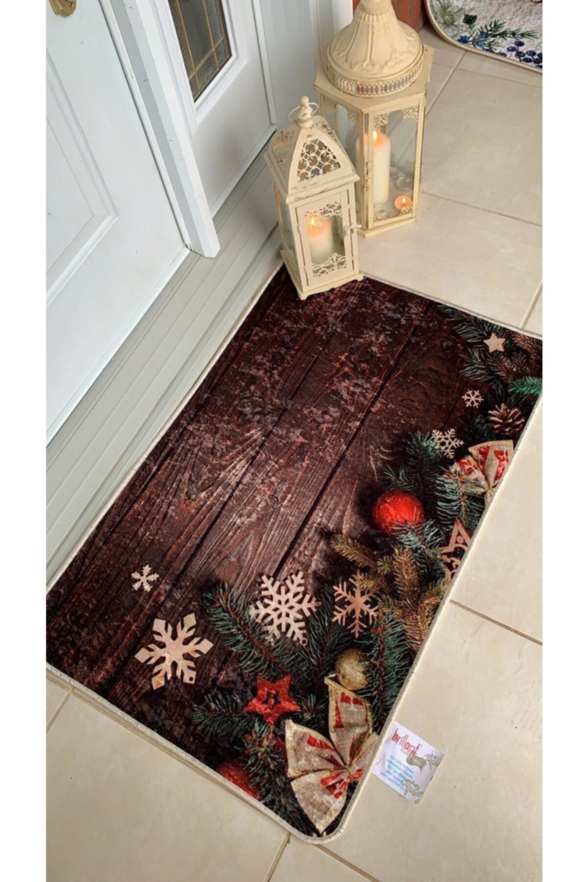Yılbaşı Temalı Lateks Kaymaz Taban Kapı Önü Paspası (Ebat 60x90)