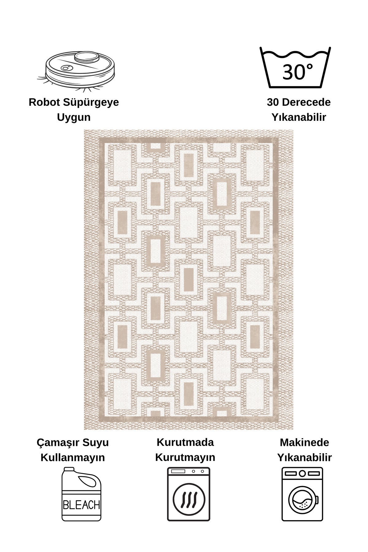 Geometrik Desen Modern Lateks Taban Salon Yolluk Antre Halı