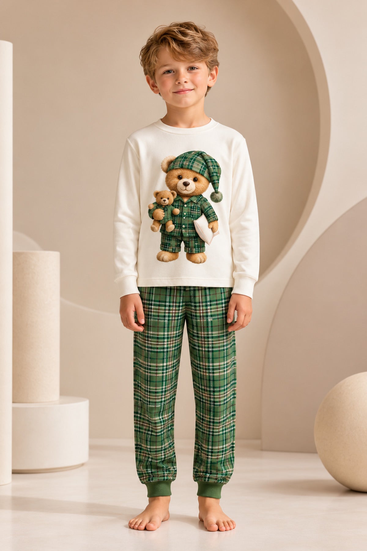 Erkek çocuk %100 pamuklu uzun kollu pijama takımı