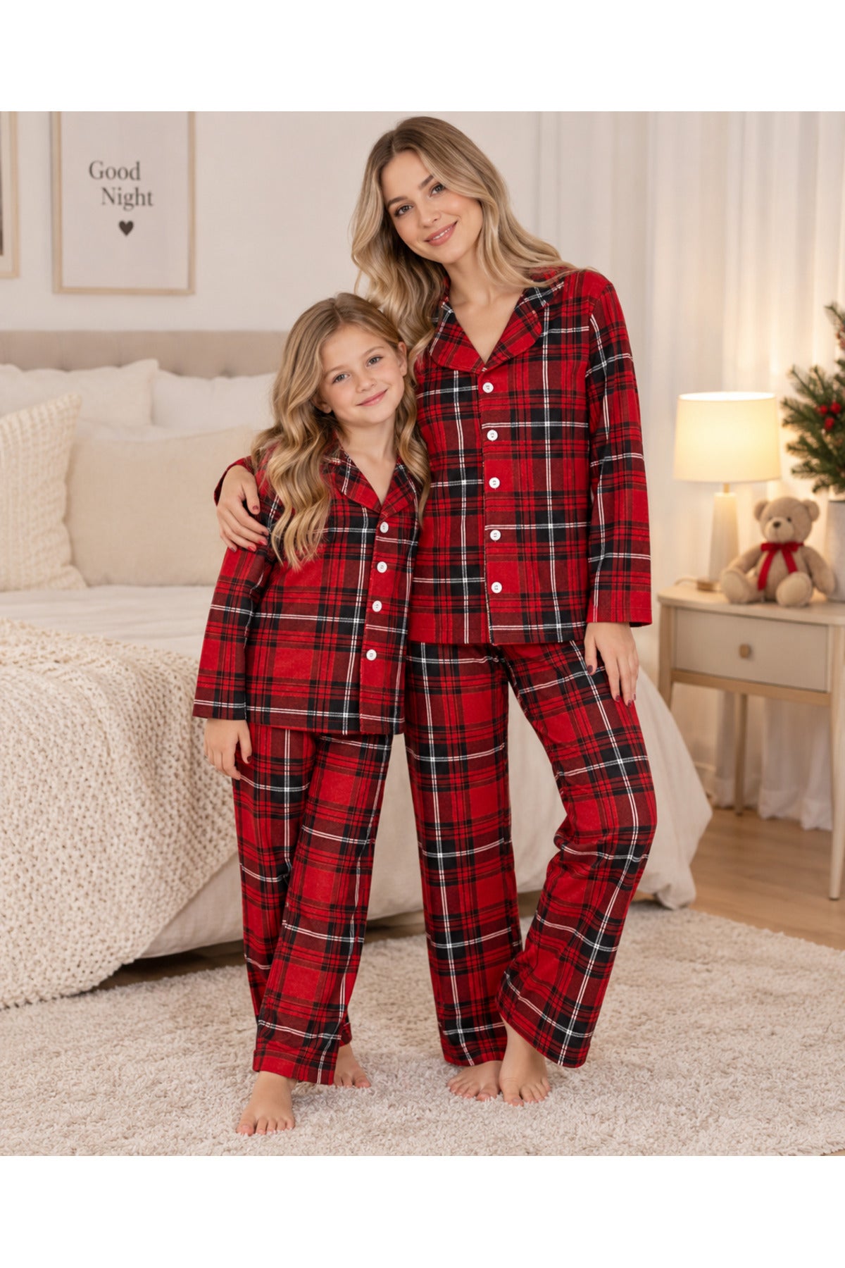Anne ki pamuklu yumuşacık ekose düğmeli uzun kollu süet pijama takımı (tek takım fiyatıdır)