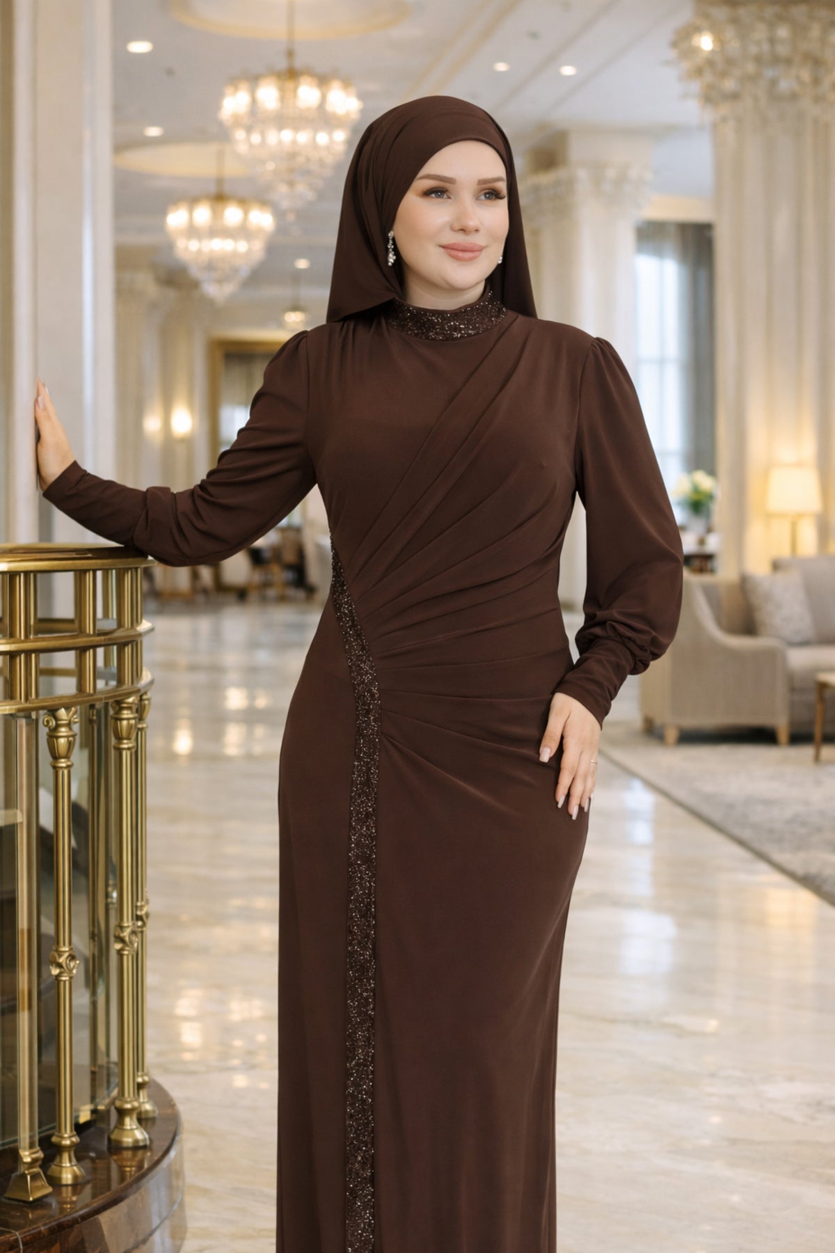 Şık ve Zarif Taşlı Abiye Elbise 3021