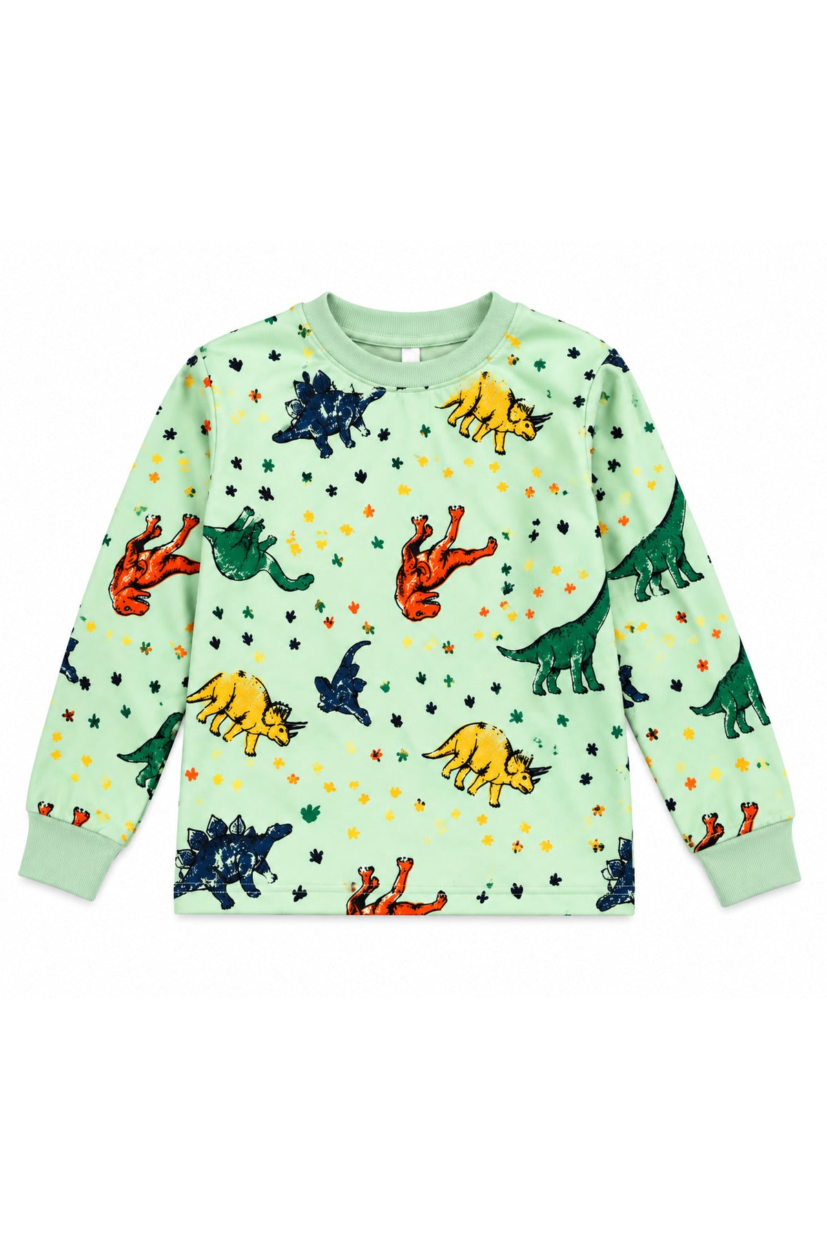 Erkek çocuk %100 pamuklu yeşil dinozor desenli uzun kollu pijama takımı