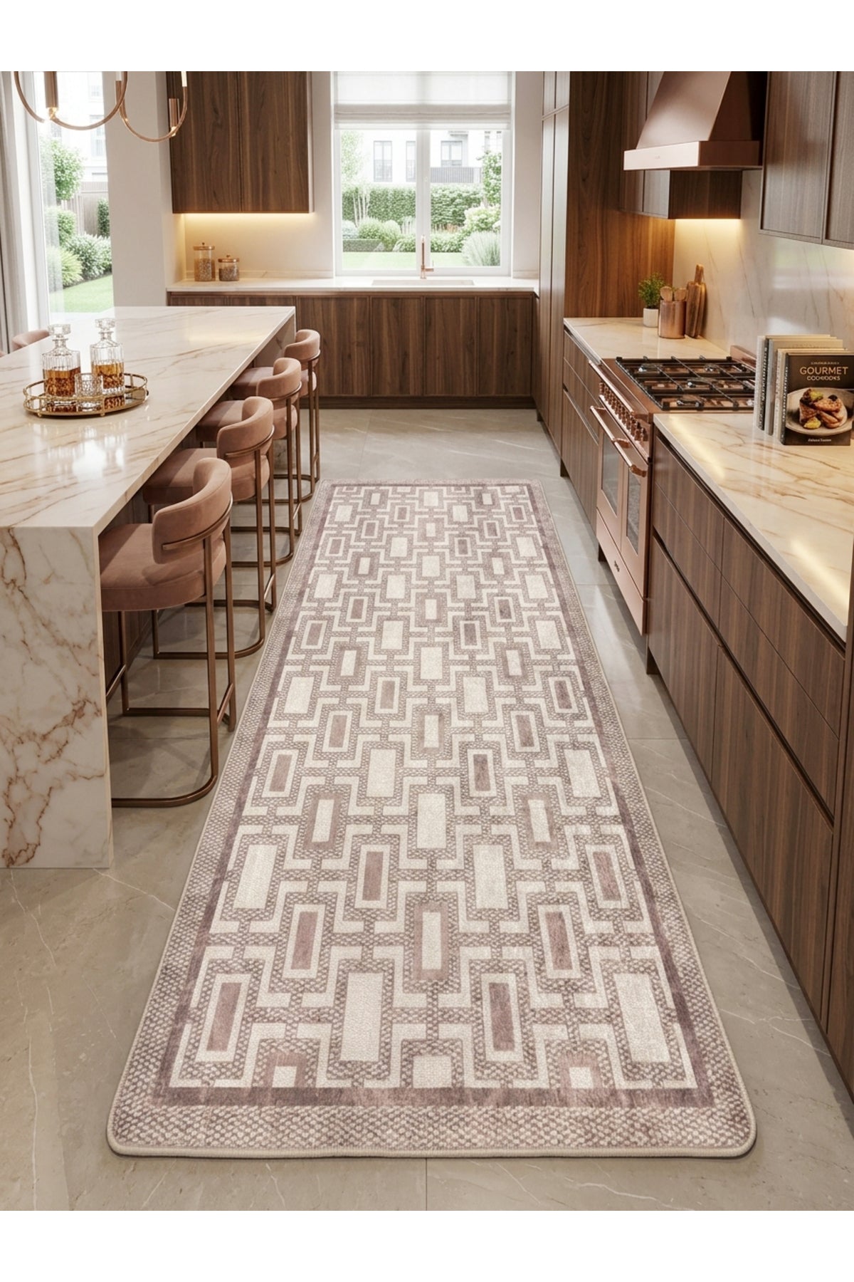 Geometrik Desen Modern Lateks Taban Salon Yolluk Antre Halı