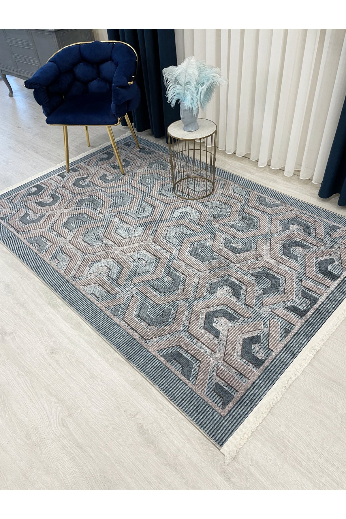 Brown Gray Embossed Look Latex Leather Base Rug