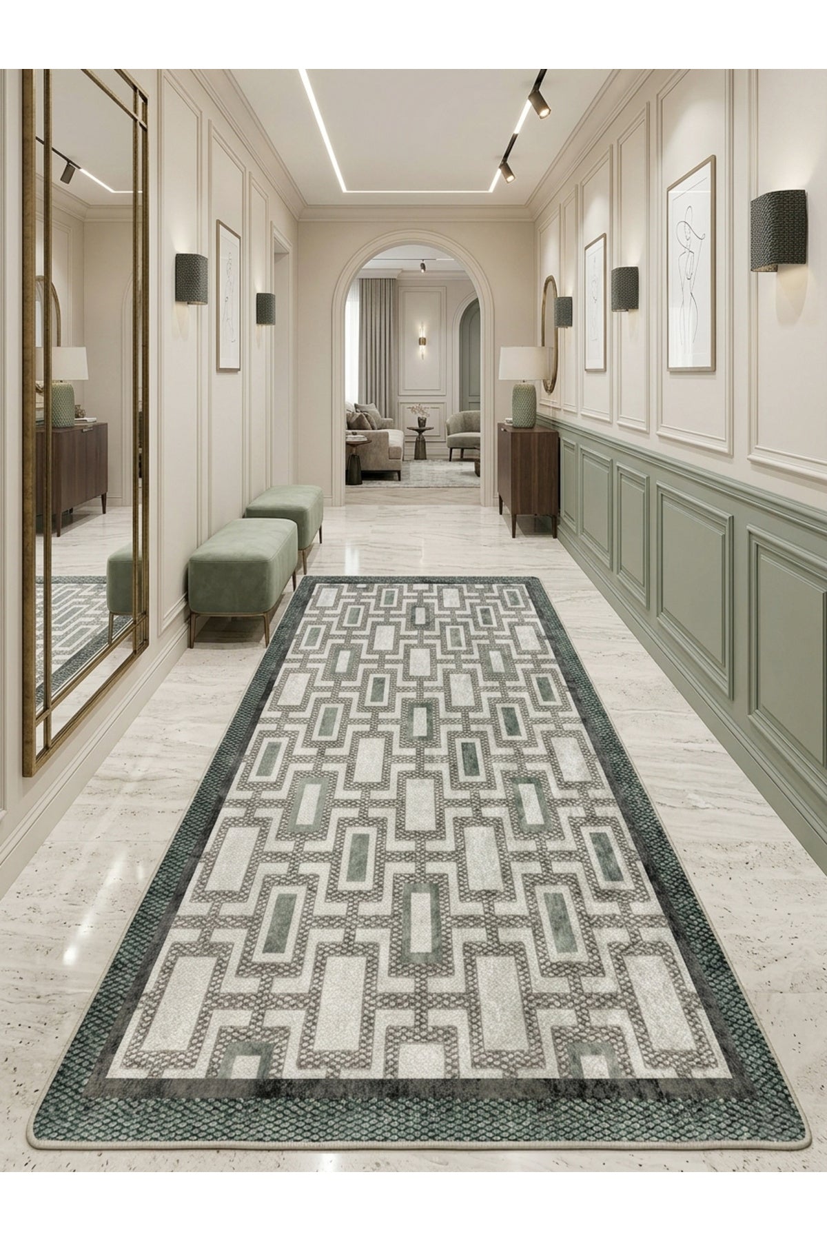 Geometrik Desen Modern Lateks Taban Salon Yolluk Antre Halı