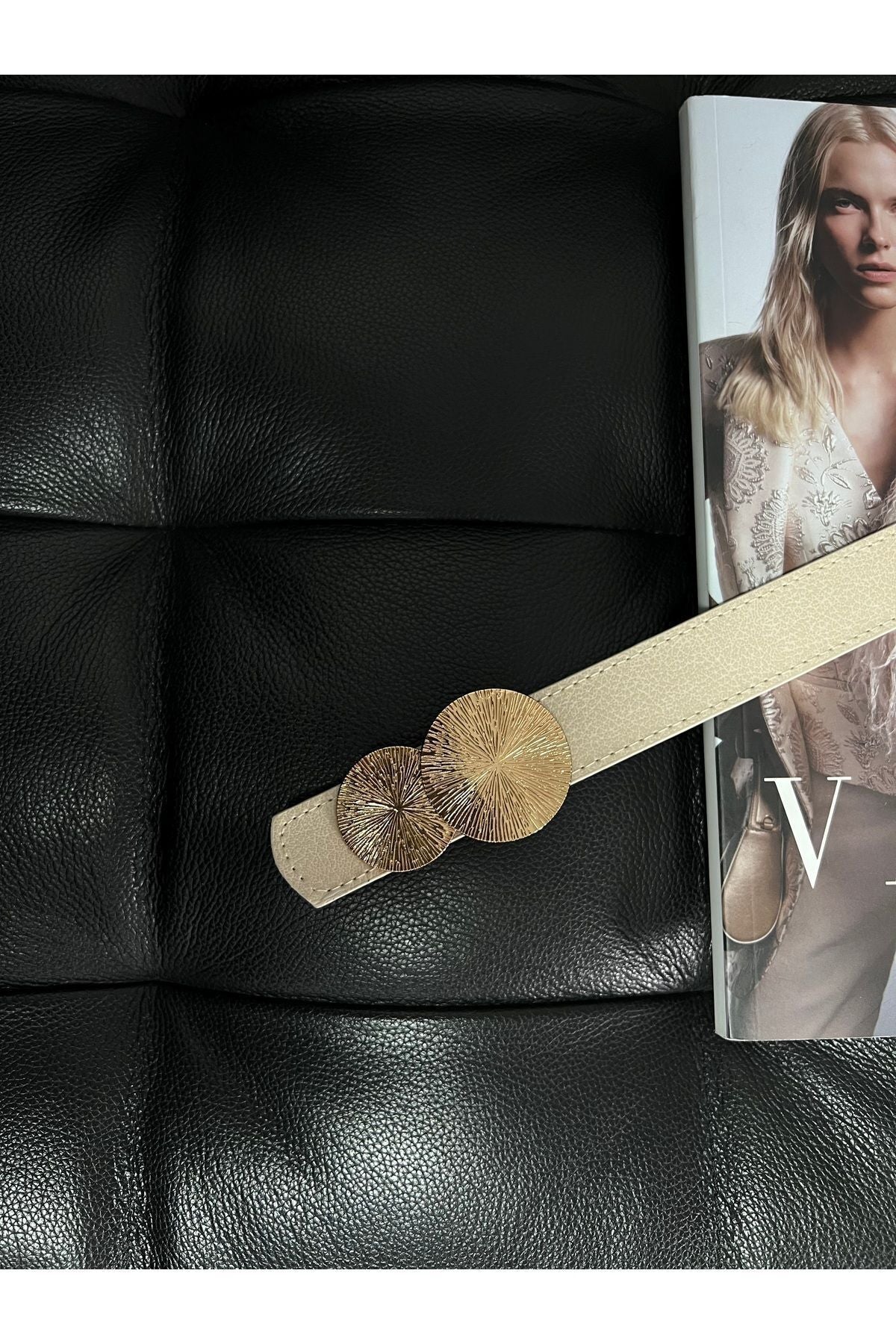 Yuvarlak Gold Toka Kadın Kemeri, Pantolon Kemeri, Ceket Kemeri, Elbise Kemeri, Gömlek Kemeri