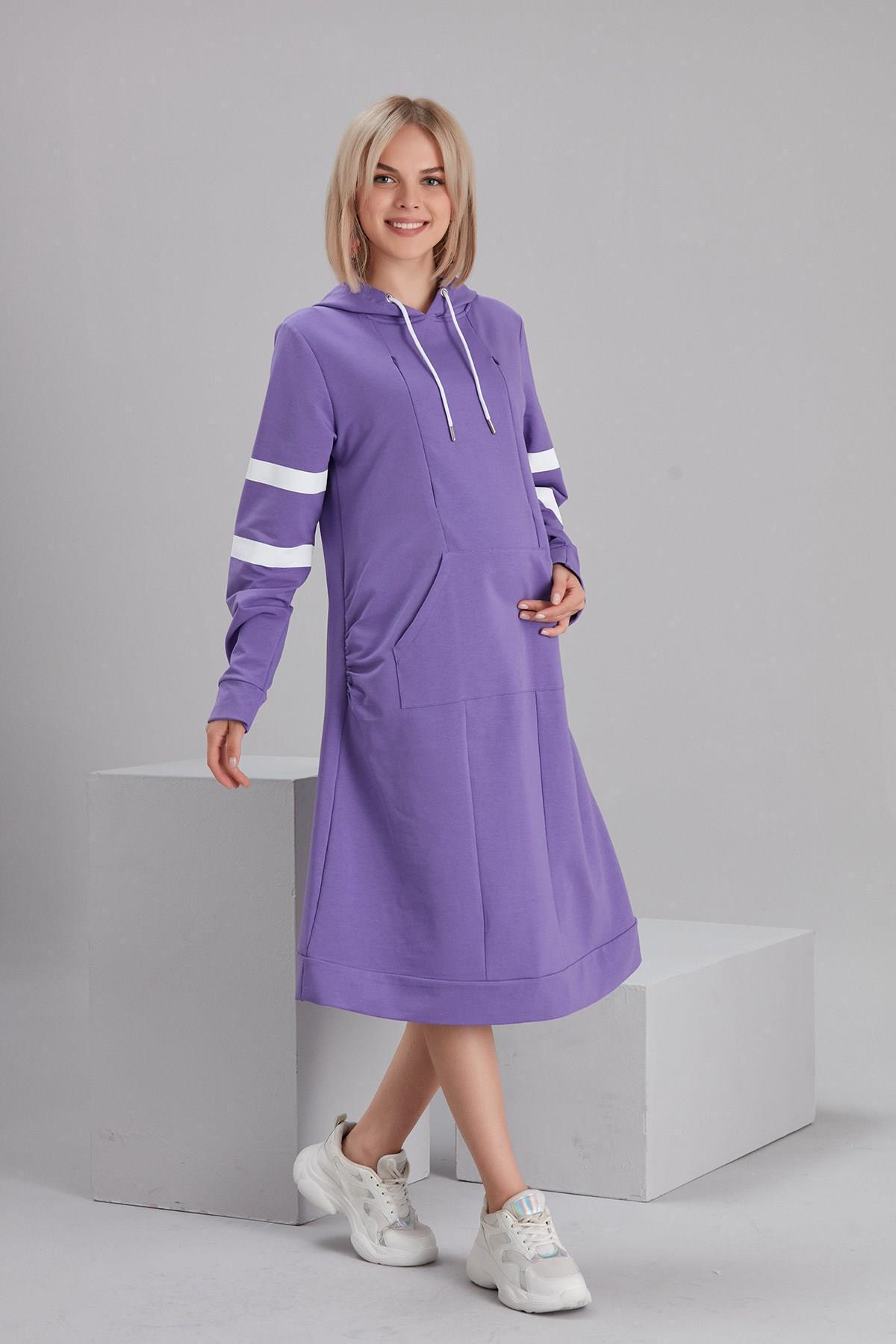 O7213-bant Çizgi Kol Emzirmeli Hamile Sweatshirt-tunik