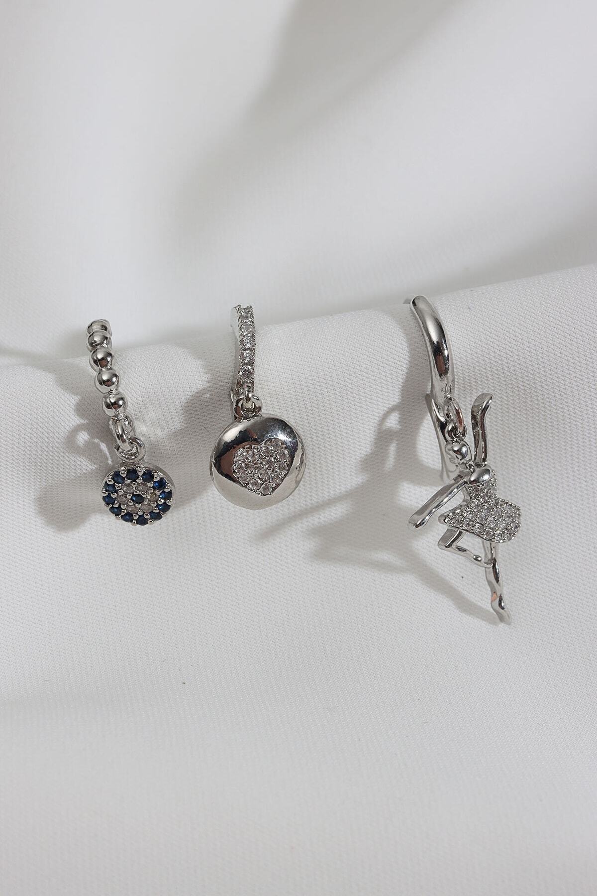 3'lü Balerin Silver Küpe
