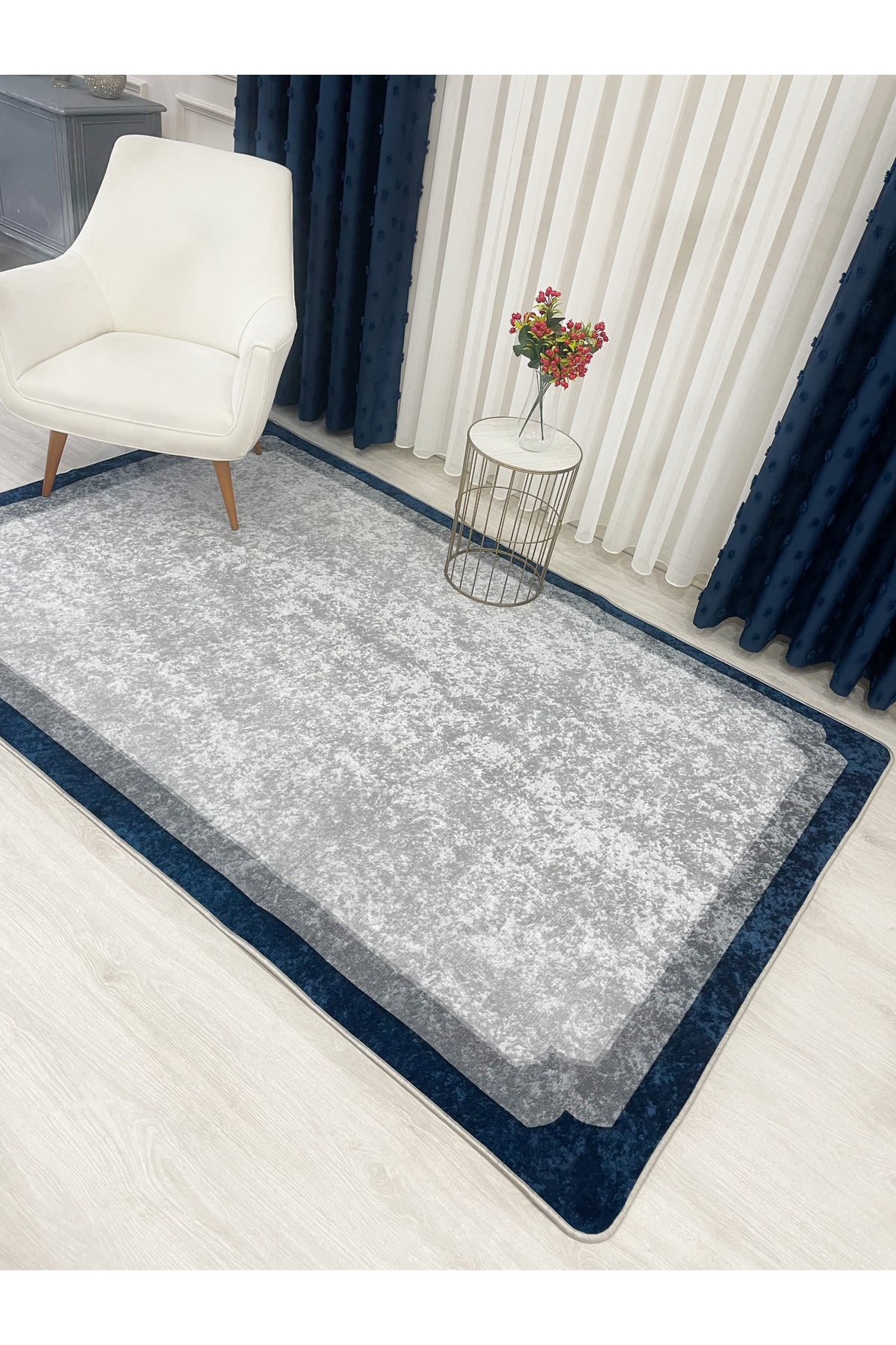 Bej Kahve Çerçeve Kenarlı Modern Desenli Lateks Taban Halı