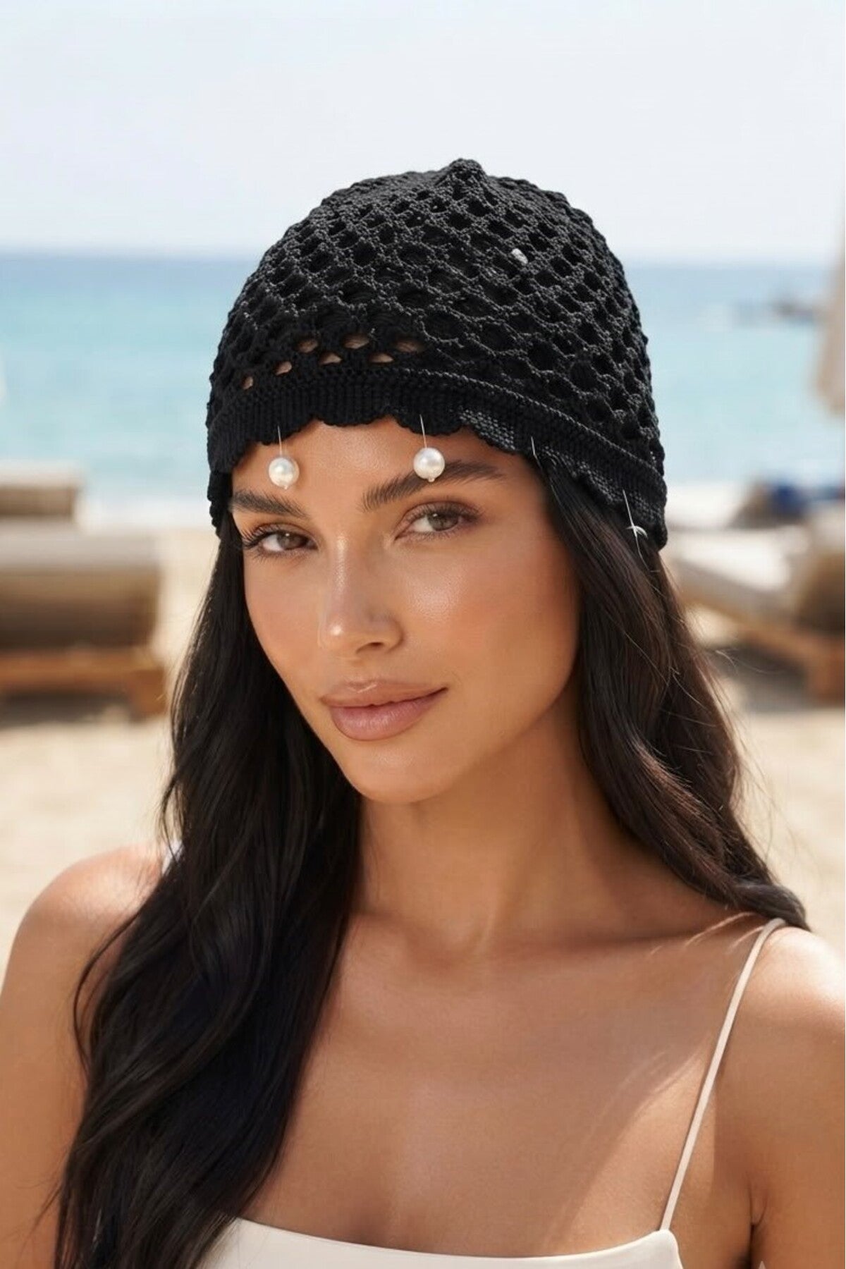Beach Icon Premium İnci Detaylı Yazlık Örgü Bone