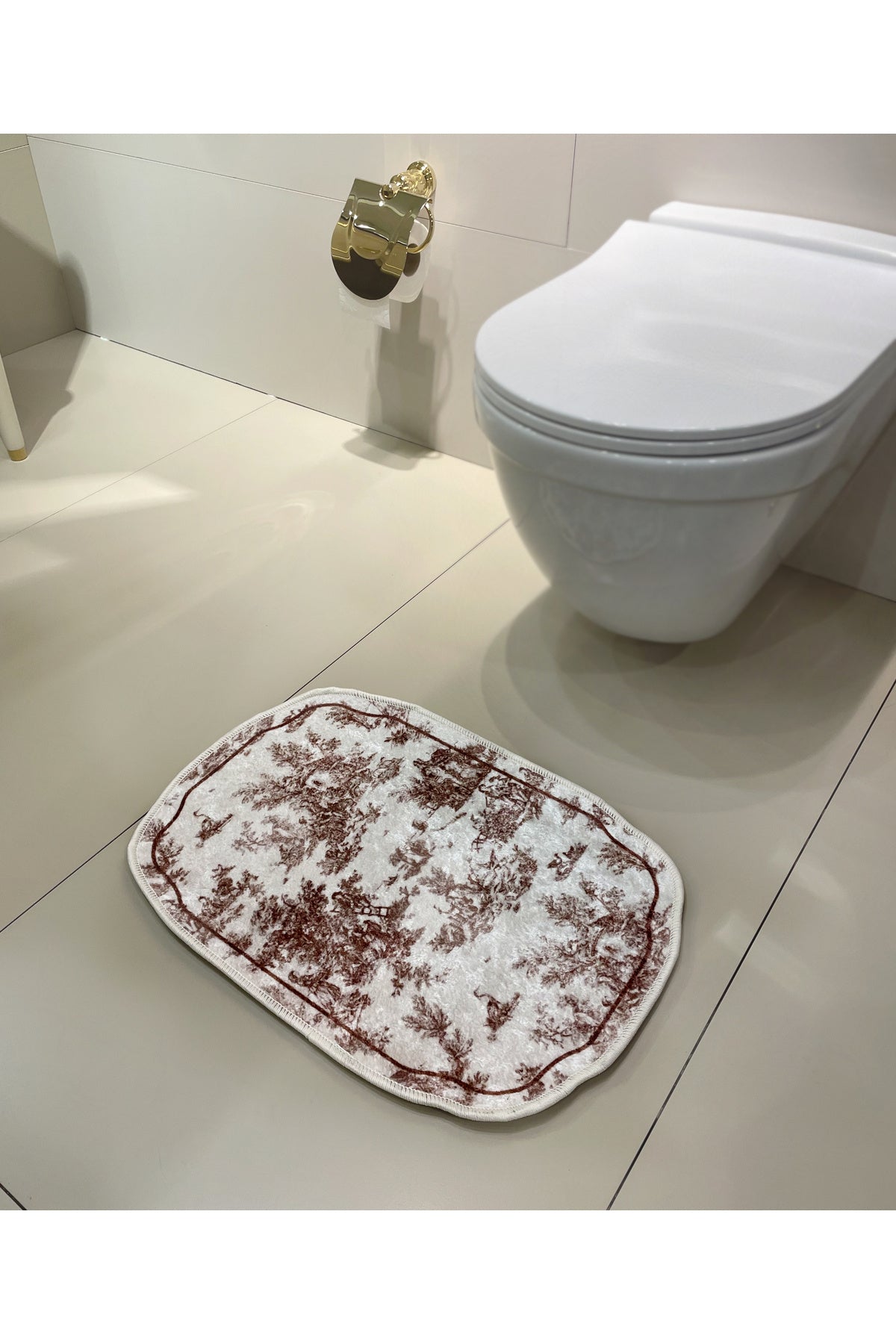 Toile de Jouy Temalı Tekli Lateks Taban Banyo Paspası (80X120)