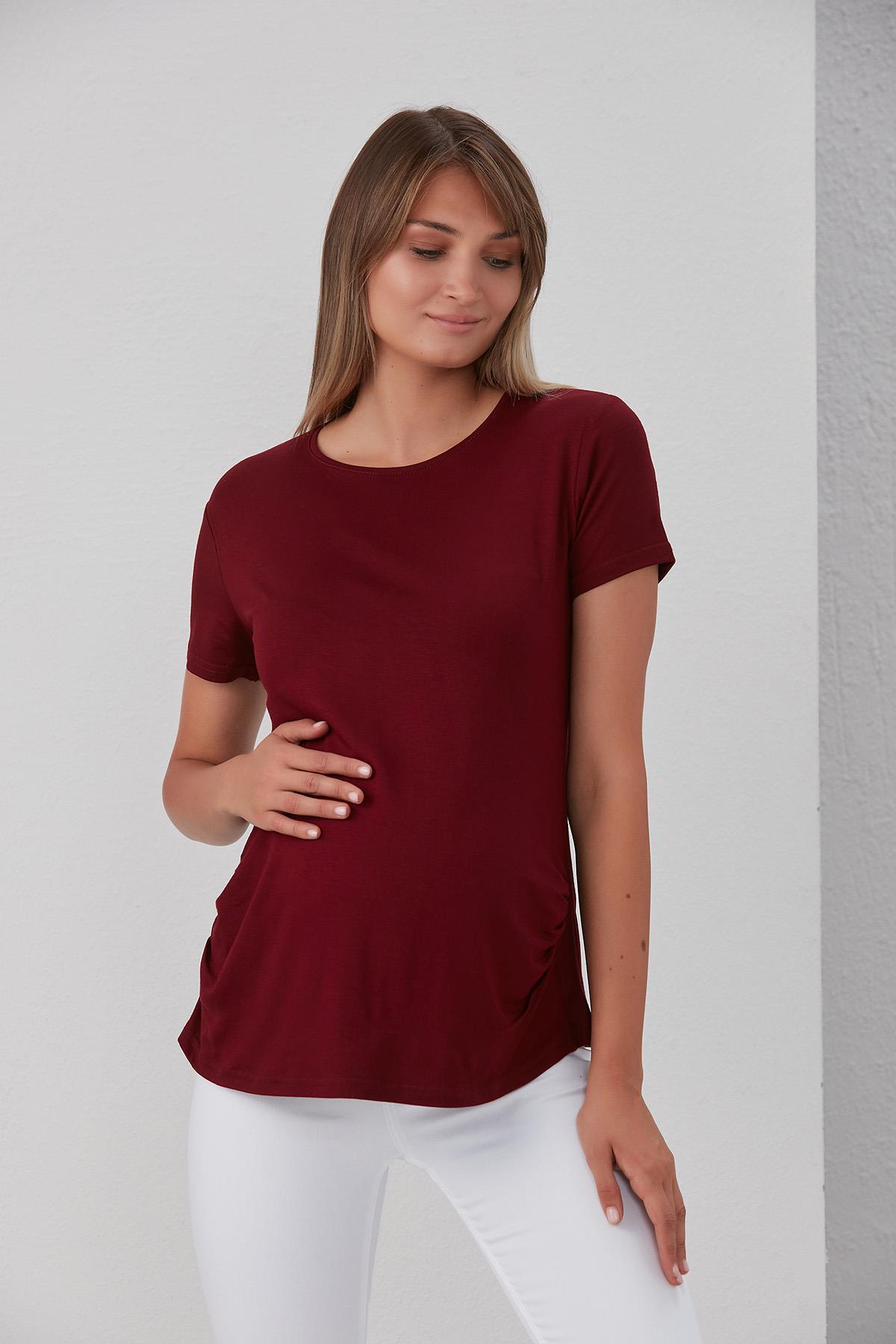 0788-viskon Körüklü Düz Hamile Kısa Kol T-shirt