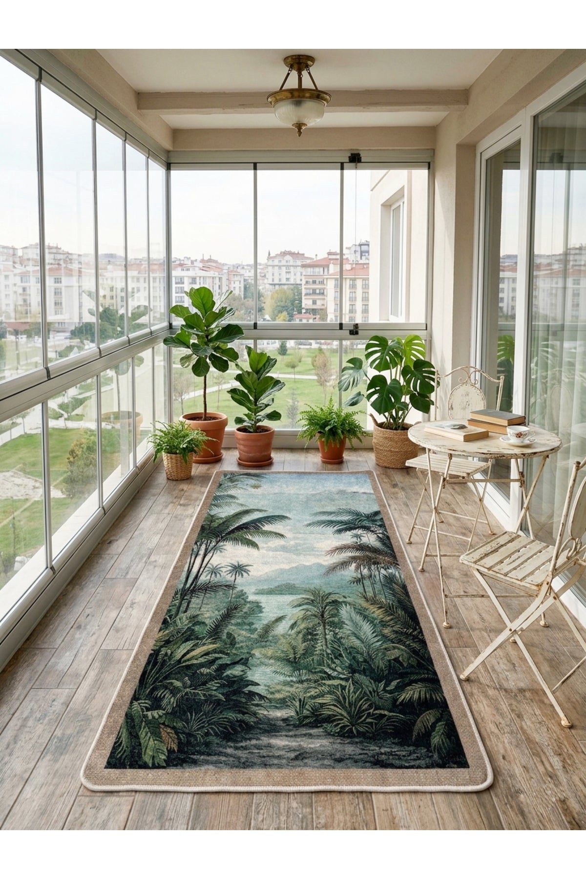 Tropikal Yağmur Ormanı Desenli Modern Lateks Taban Antre ve Balkon Halısı