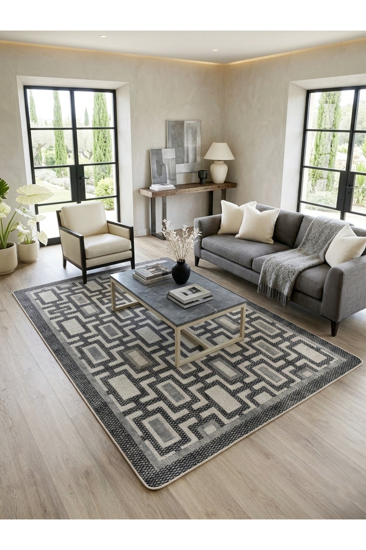 Geometrik Desen Modern Lateks Taban Salon Yolluk Antre Halı