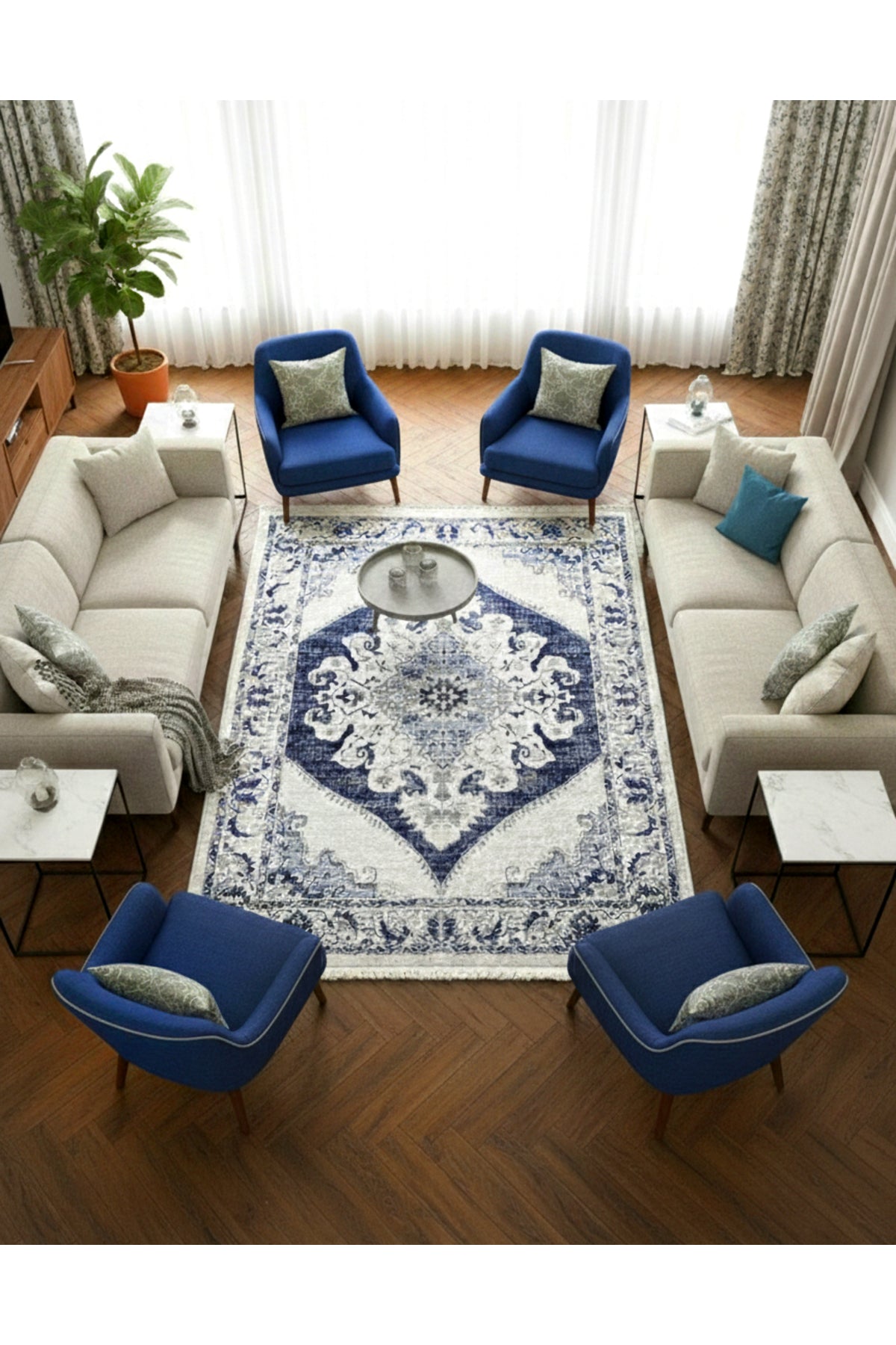 Göbekli Damask Desenli Lateks Taban Salon Halısı
