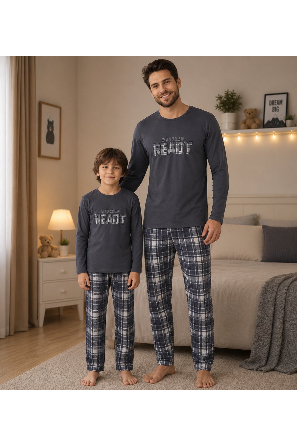 Baba oğul yumuşacık uzun kollu mevsimlik pijama takımı ( tek takım fiyatıdır)