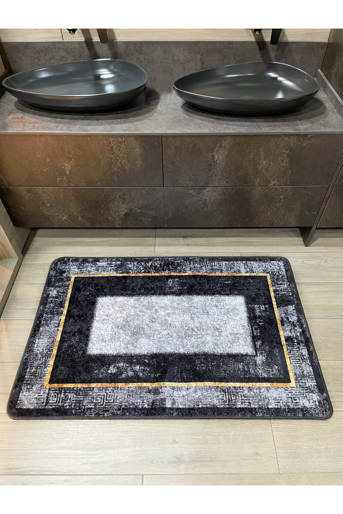 80X120 Ölçü Eskitme Görünümlü Kaymaz Taban Kahverengi Banyo Paspası