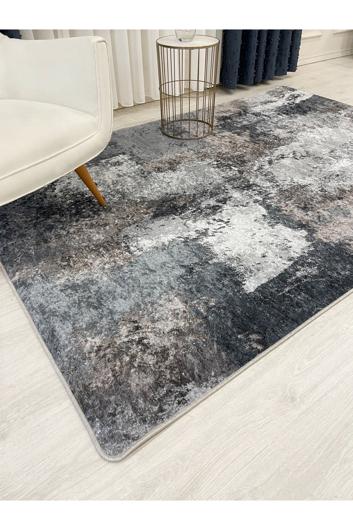 GRİ-LACİVERT Abstract Desenli Kaymaz Taban Yolluk Halı