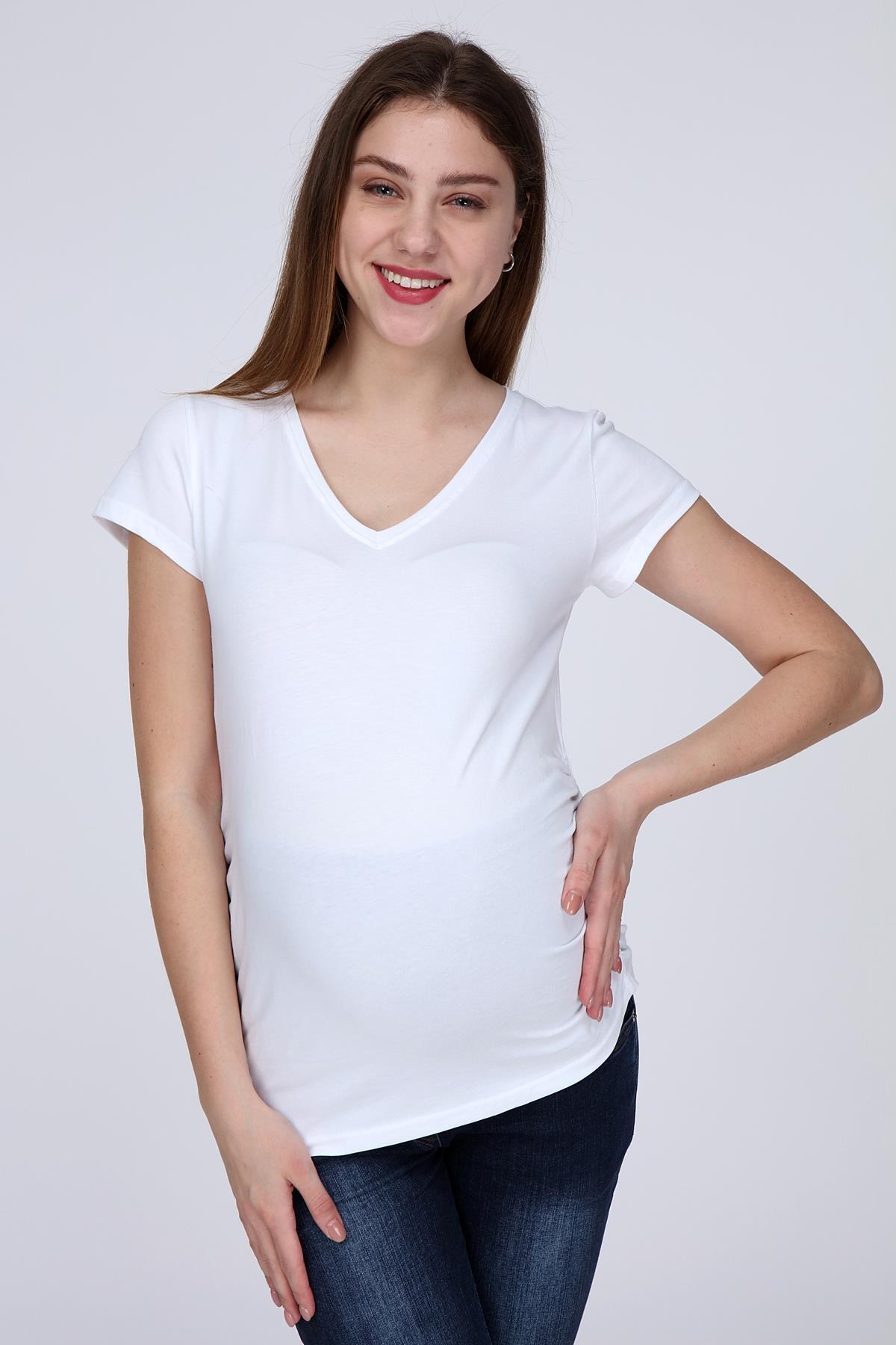 3158-v Yaka Kısa Kol Hamile T-Shirt
