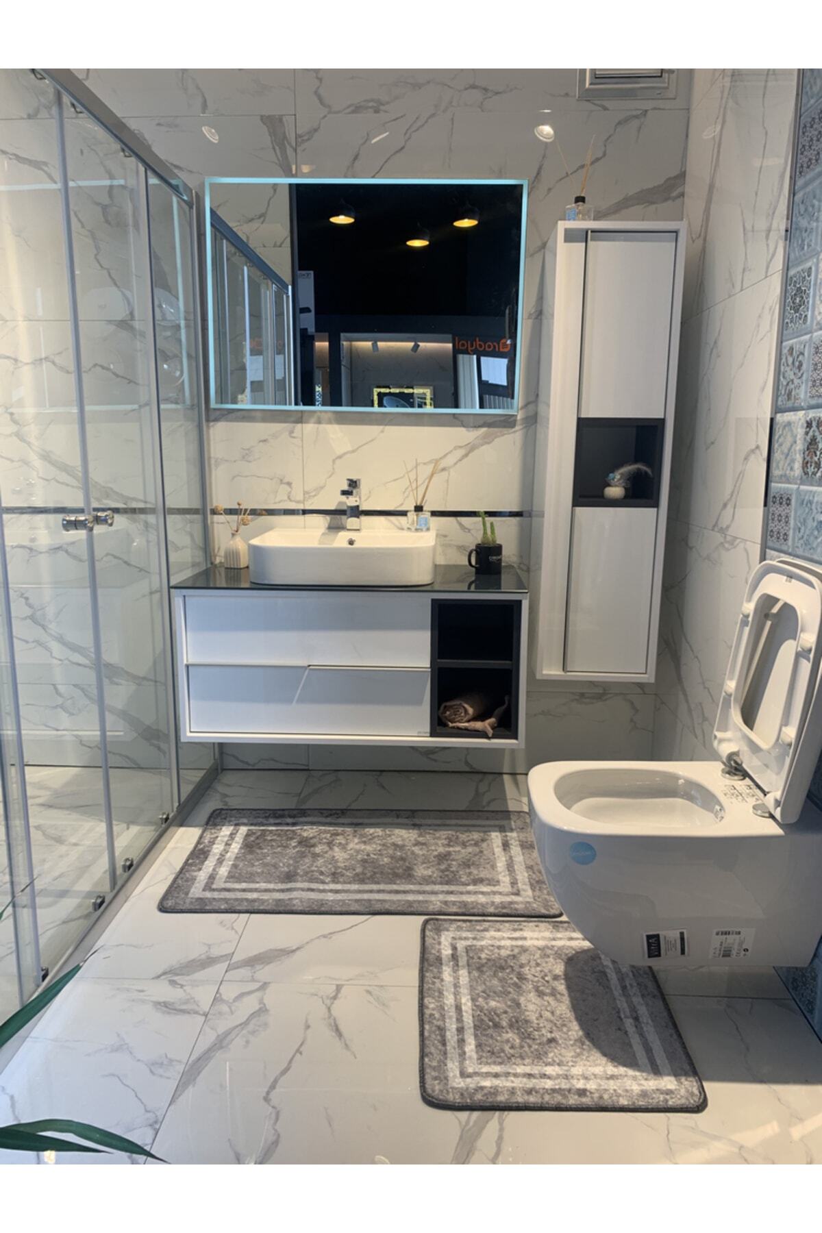 Tracy 2'li Lateks Taban Banyo Paspas Takımı -(EBAT 60X100 60X50) Siyah
