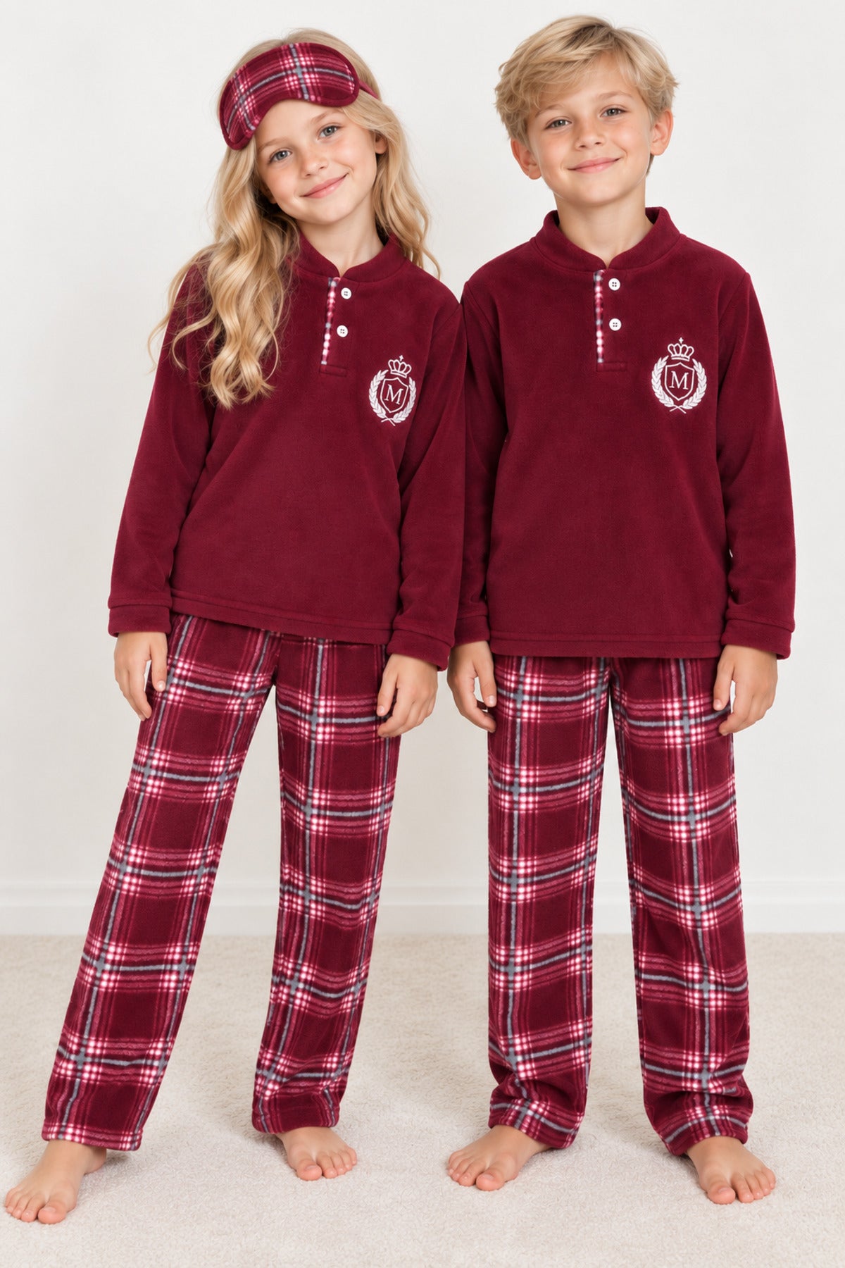 Kız ve erkek çocuk polar kalın kışlık uzun kollu pijama takımı