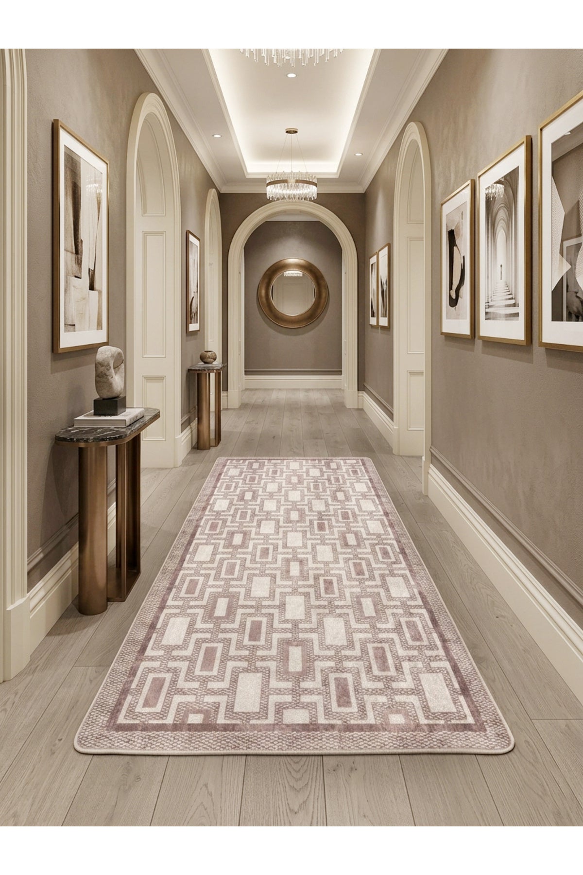 Geometrik Desen Modern Lateks Taban Salon Yolluk Antre Halı