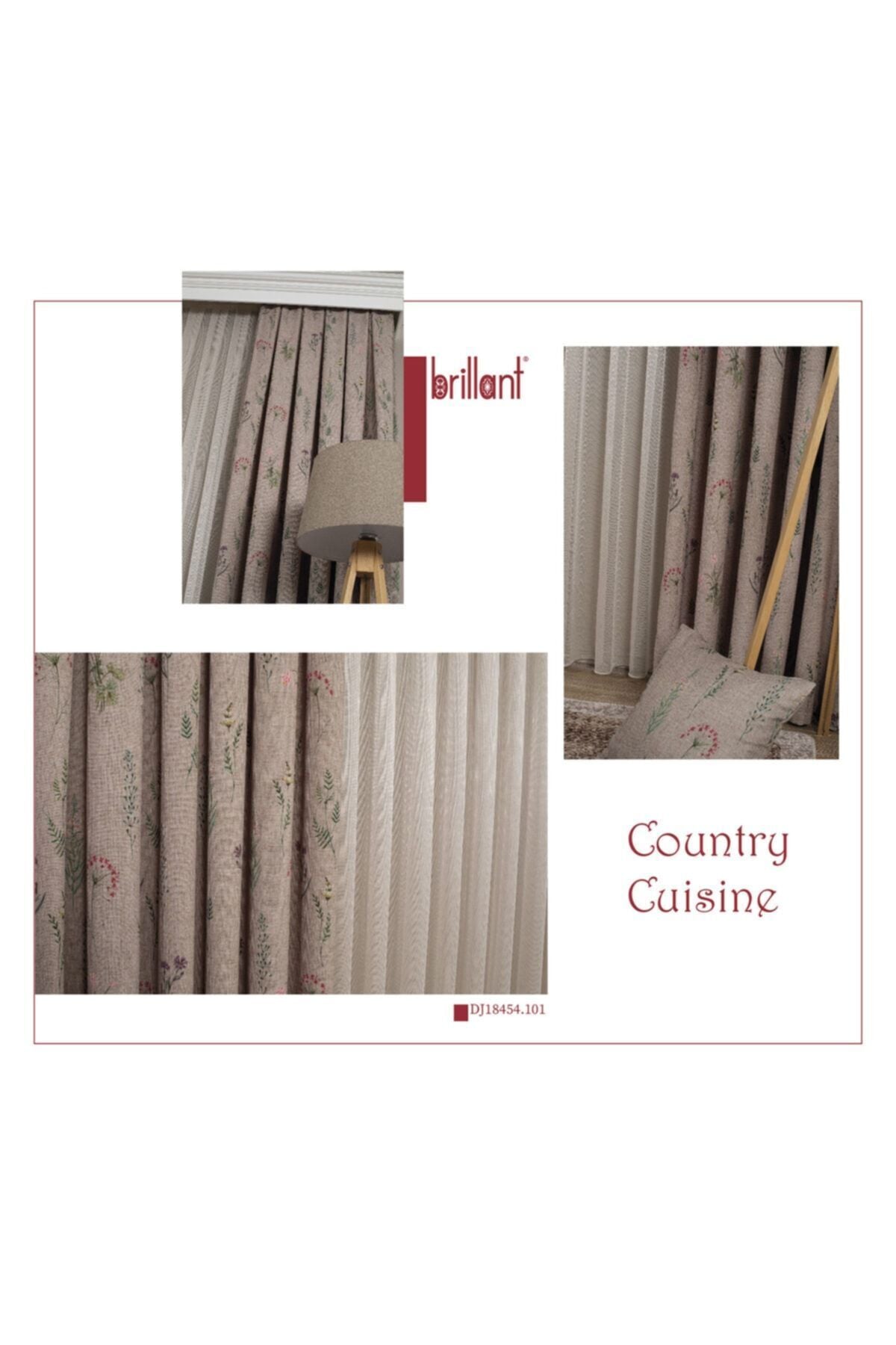 Country Collection 1/3 Sık Pile Keten Görünümlü Çiçek Desenli Fon Perde