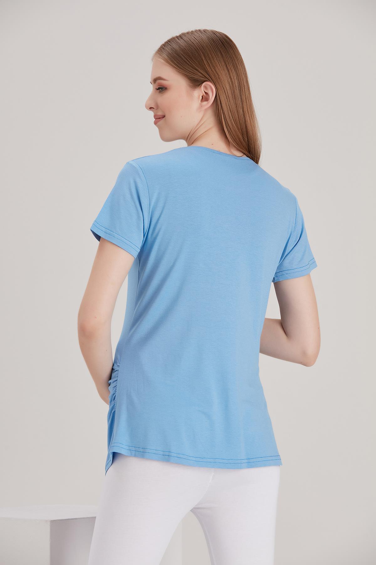 4490-kalpten Bakan Bebek Kısa Kol Viskon Hamile T-shirt